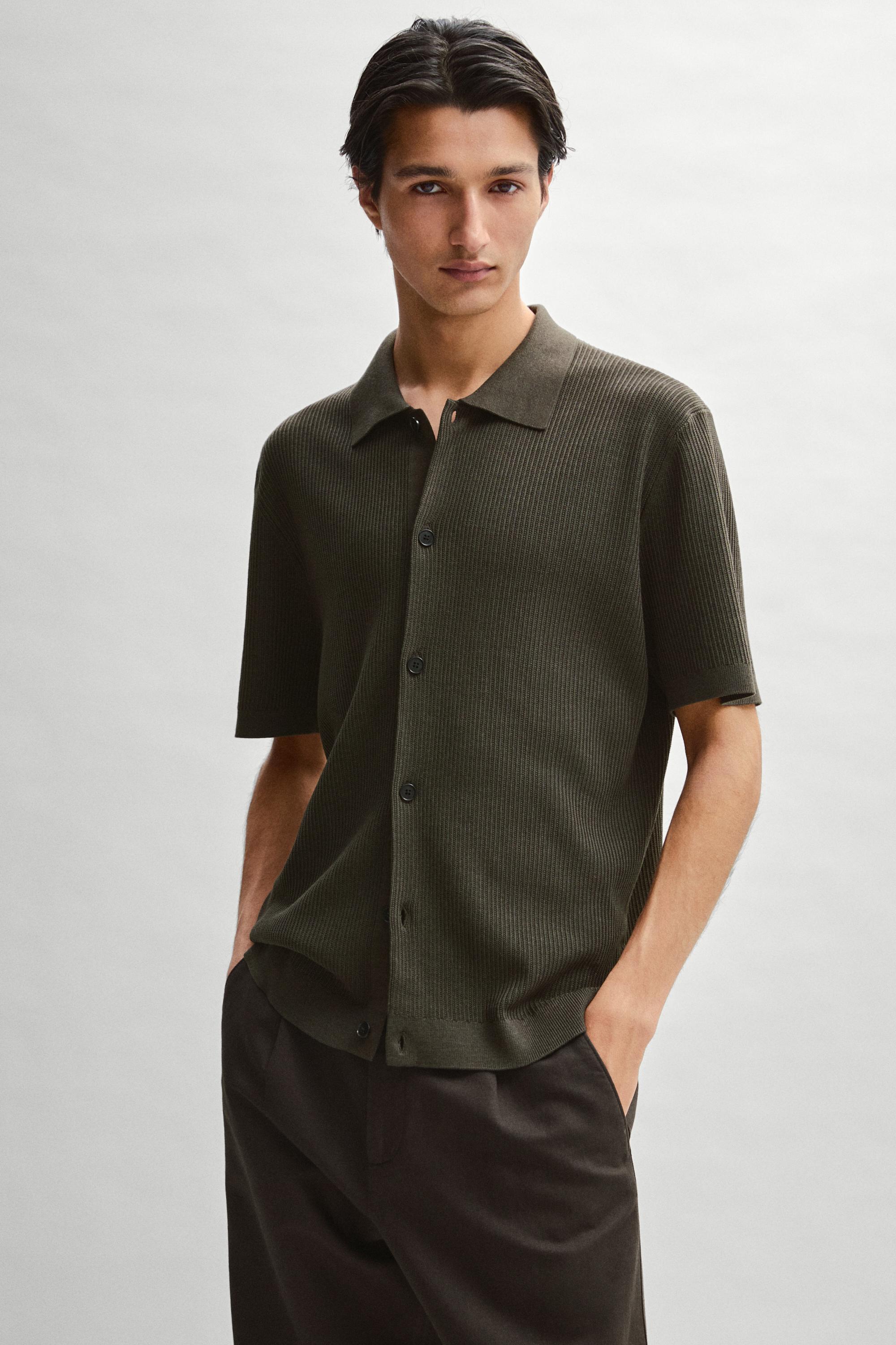 Cotton blend polo shirt with button detail — Greyish green
