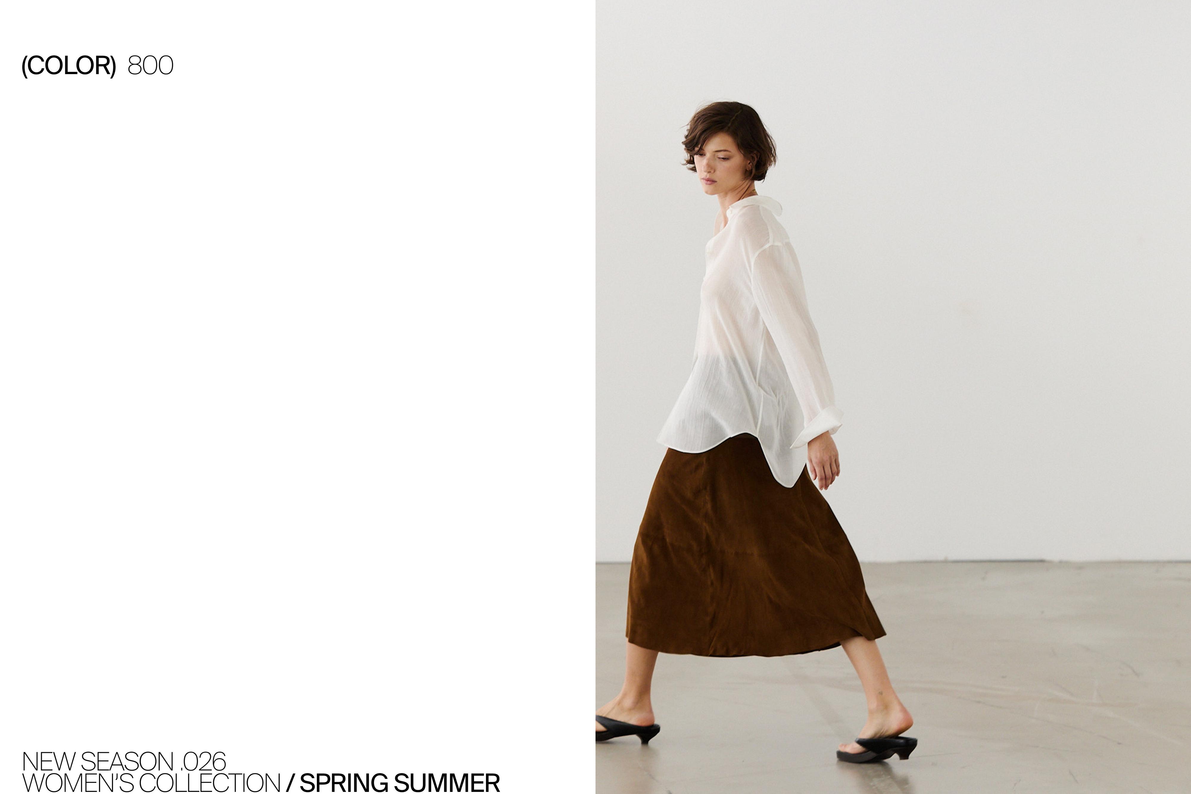 Suede nappa leather skirt with asymmetric yoke — BROWN