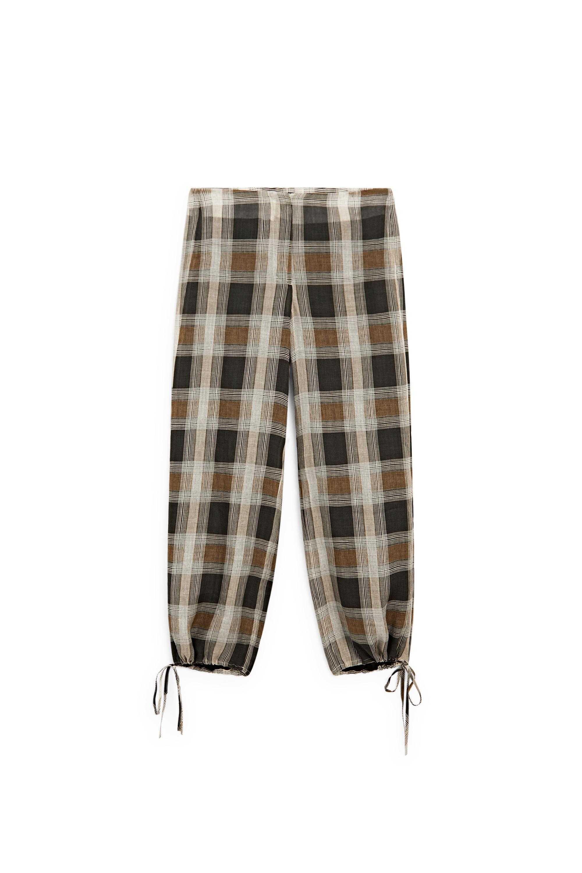 Check print sarouel trousers — BLACK