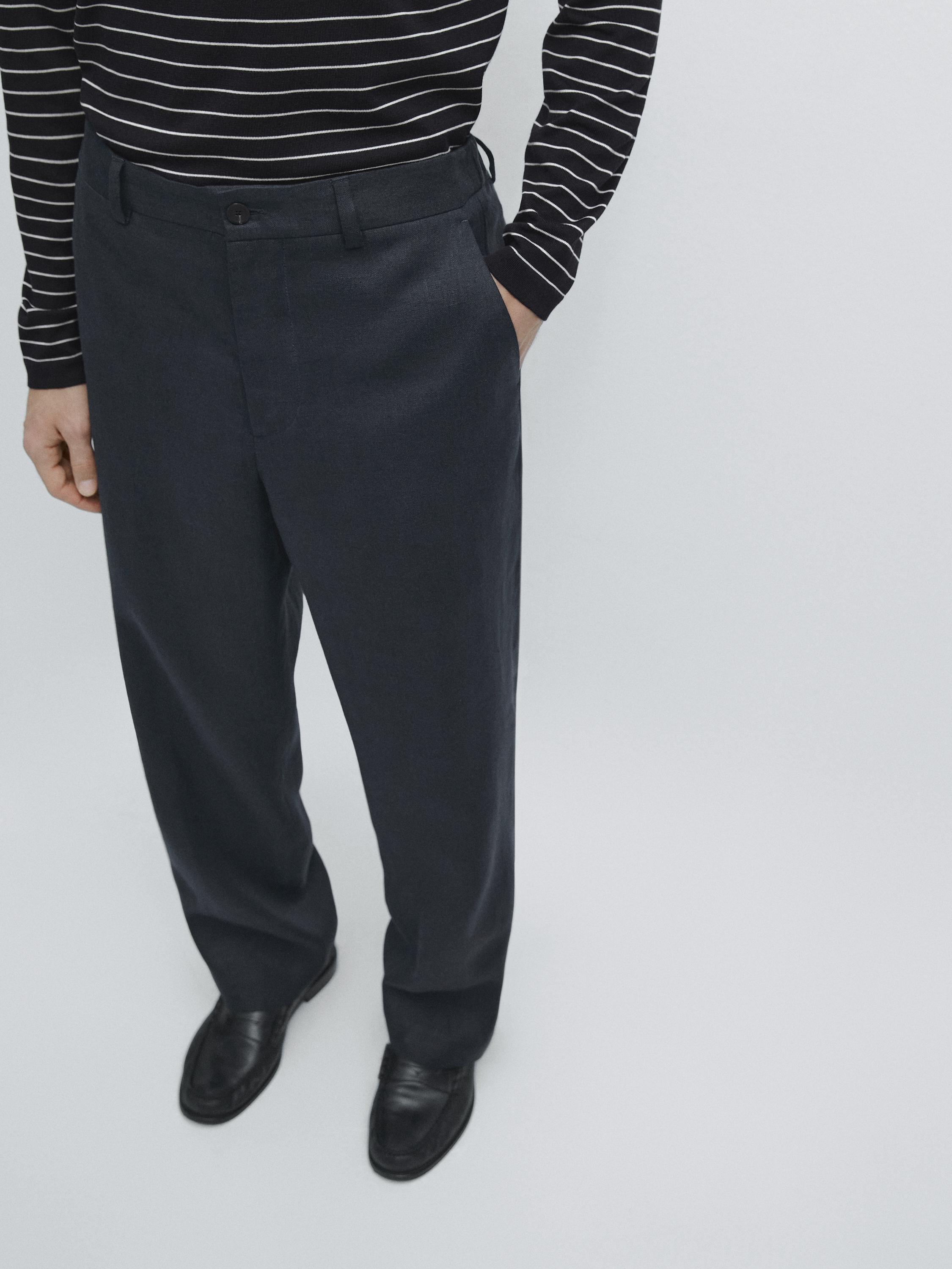Lightweight 100% linen trousers — NAVY BLUE