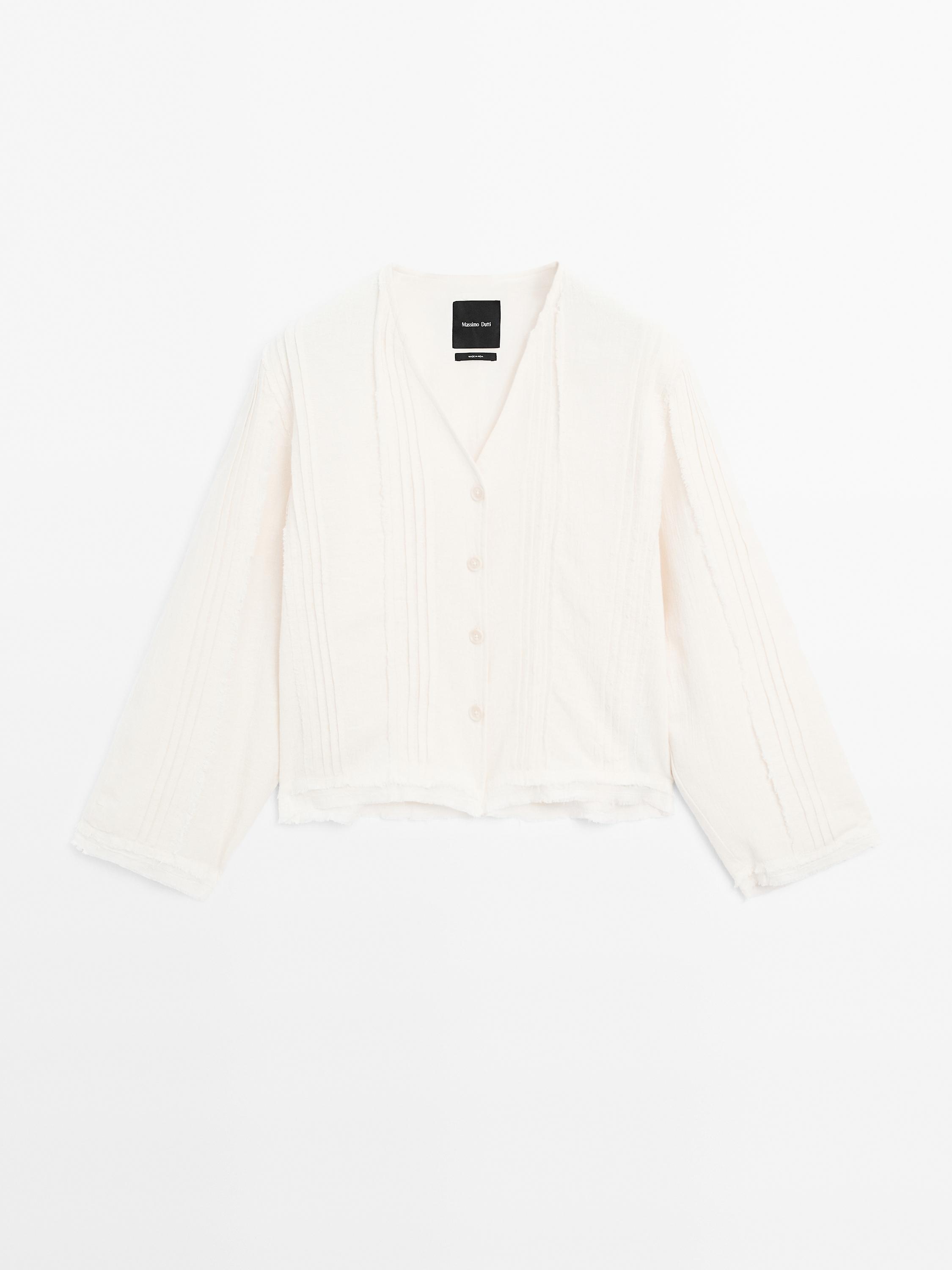 Bluse i bomuldsblanding med broderi