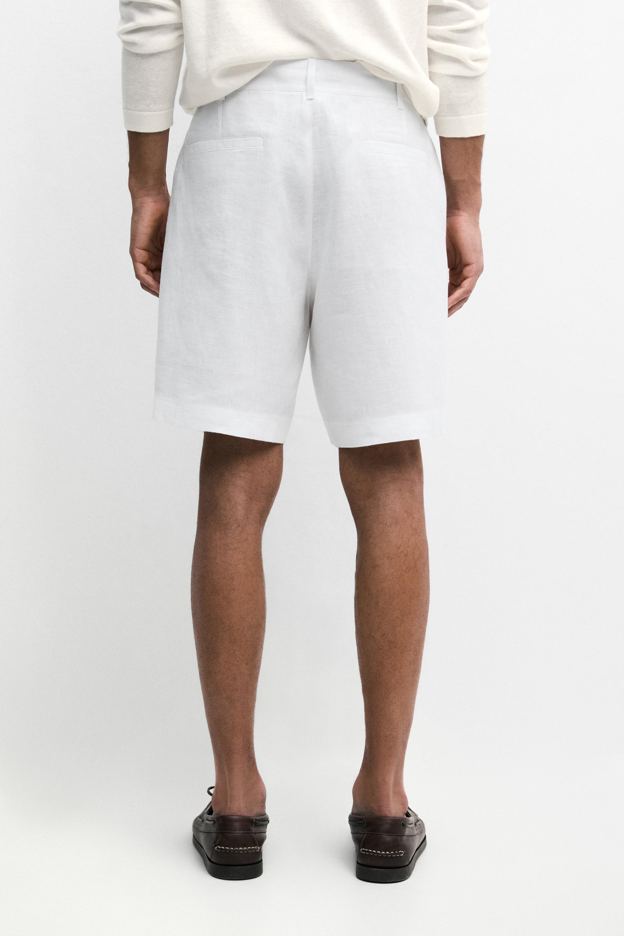 100% linen short Bermuda shorts — WHITE