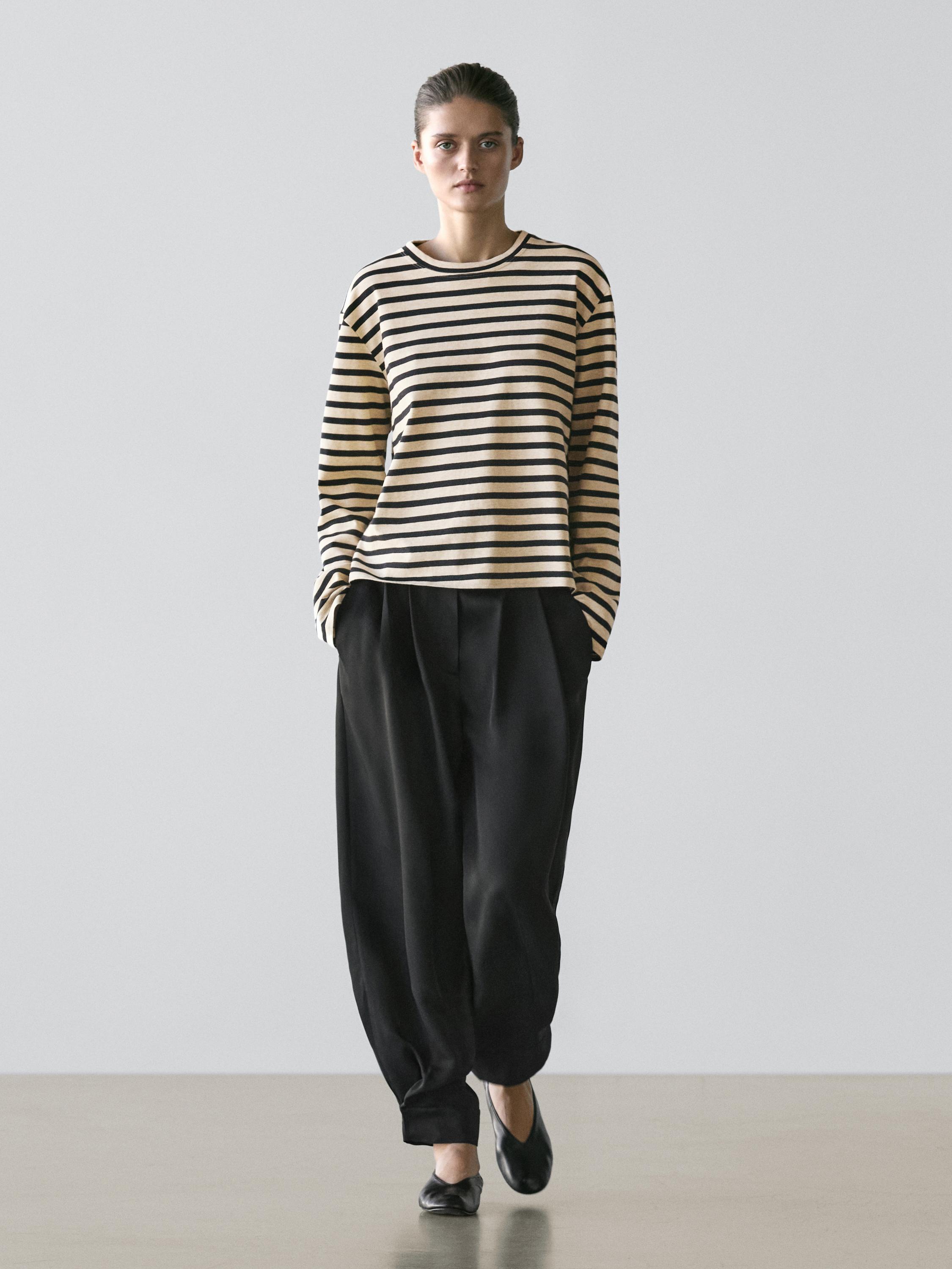 Oversize striped cotton blend T-shirt
