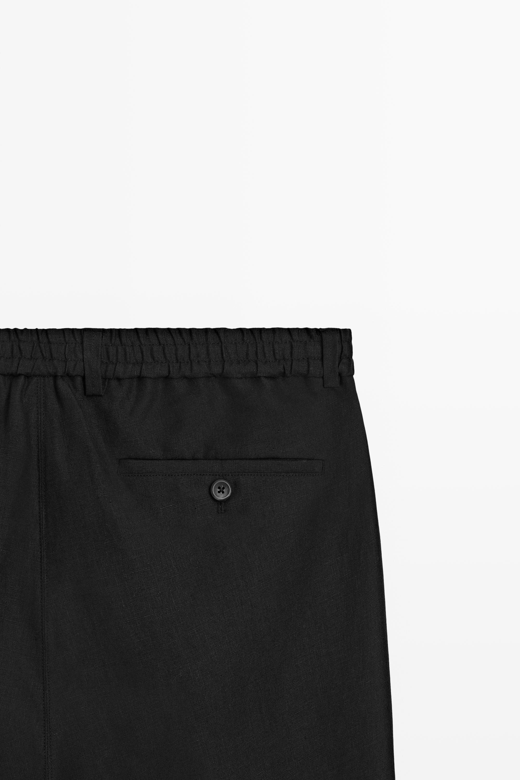 100% linen short Bermuda shorts — BLACK