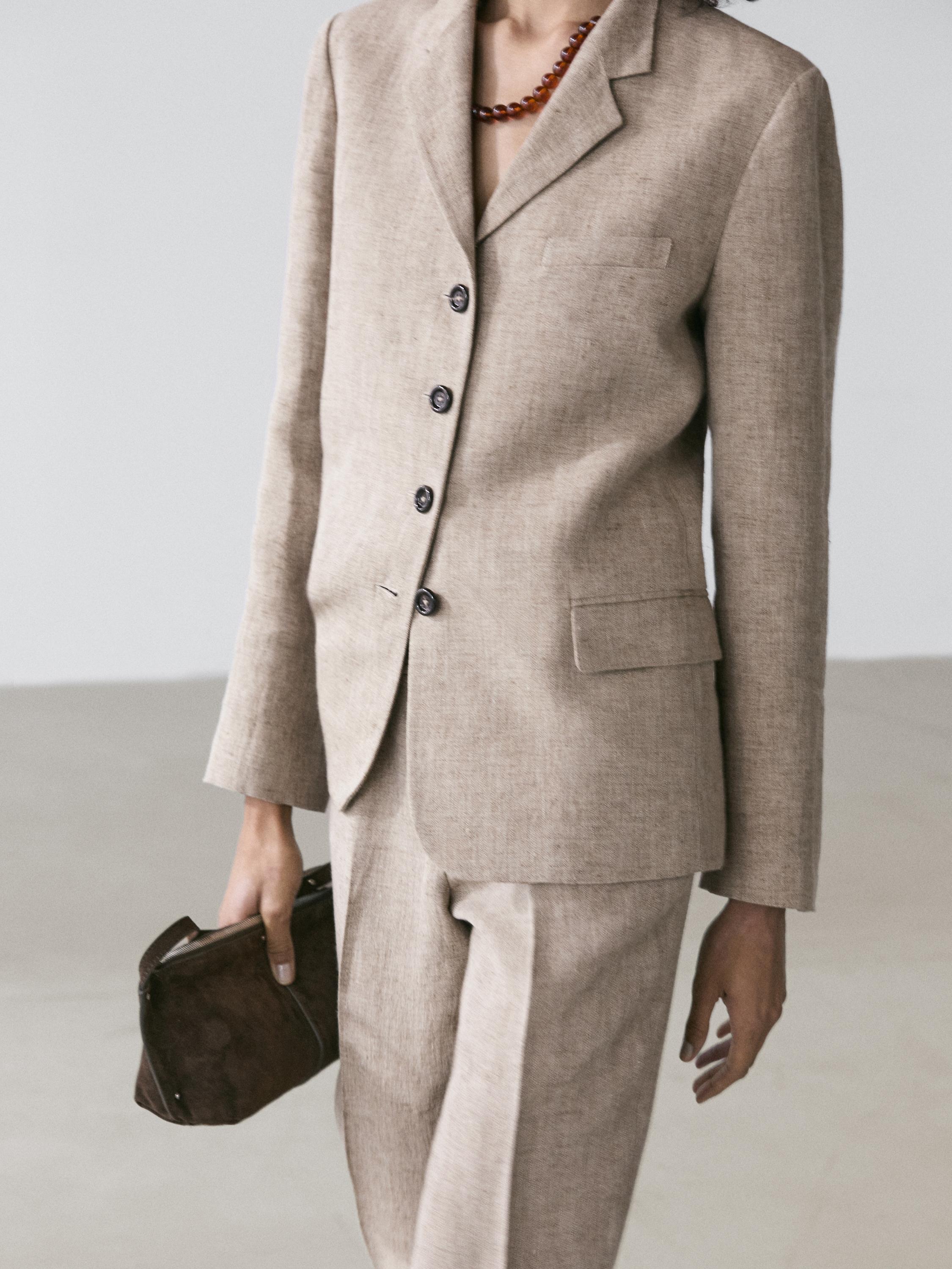 Linen melange capris — BEIGE