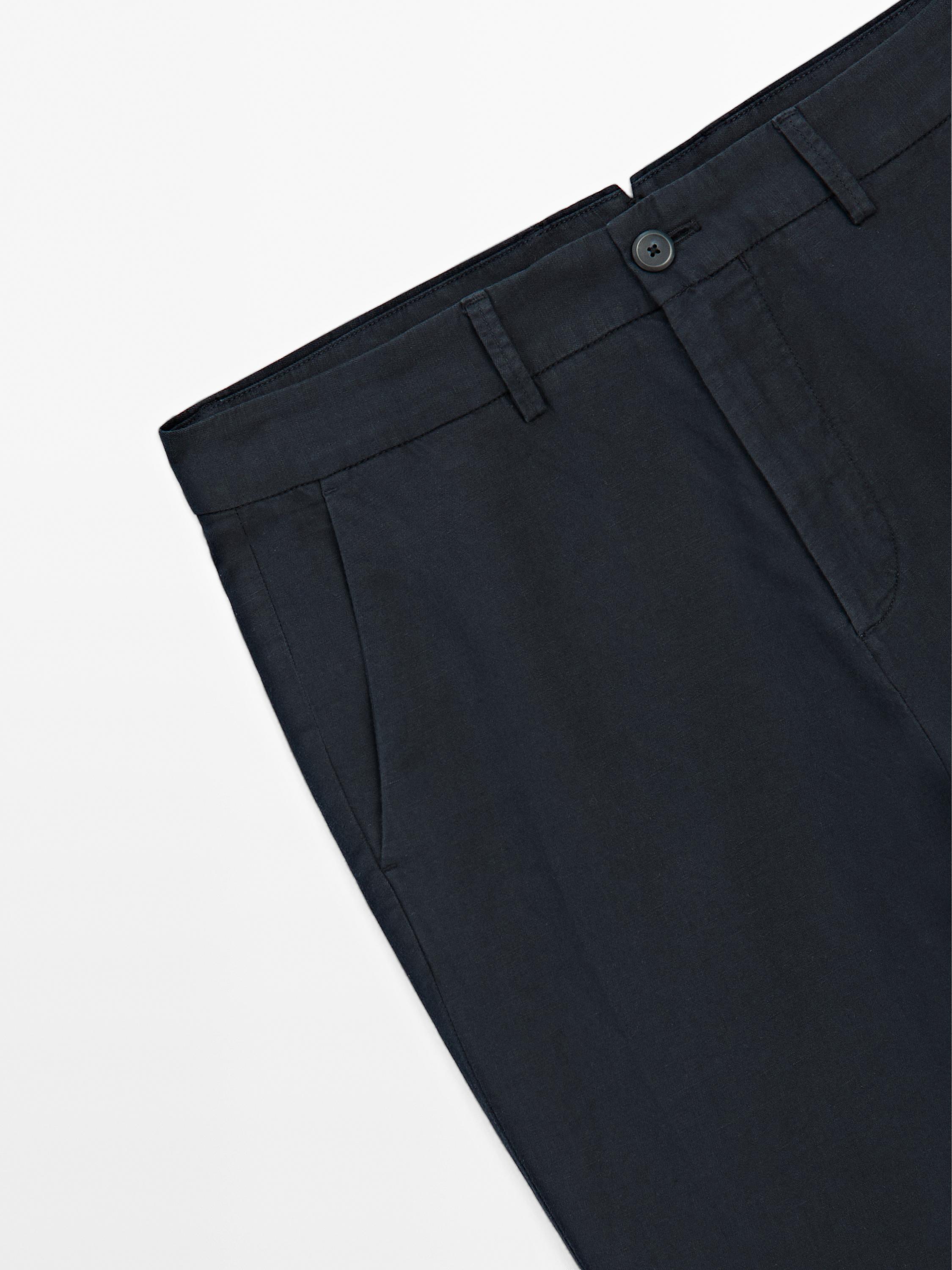 Cotton and linen blend tapered fit trousers