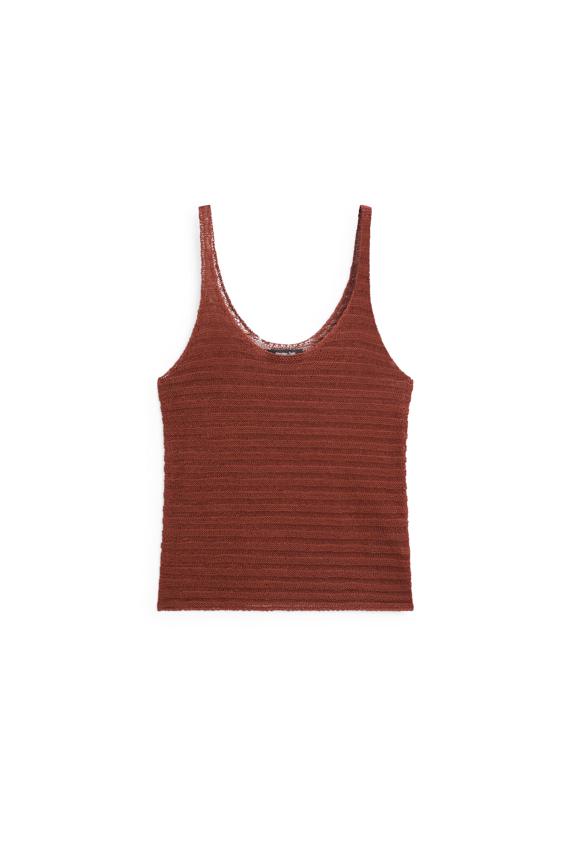 Textured knit strappy top — RUSSET