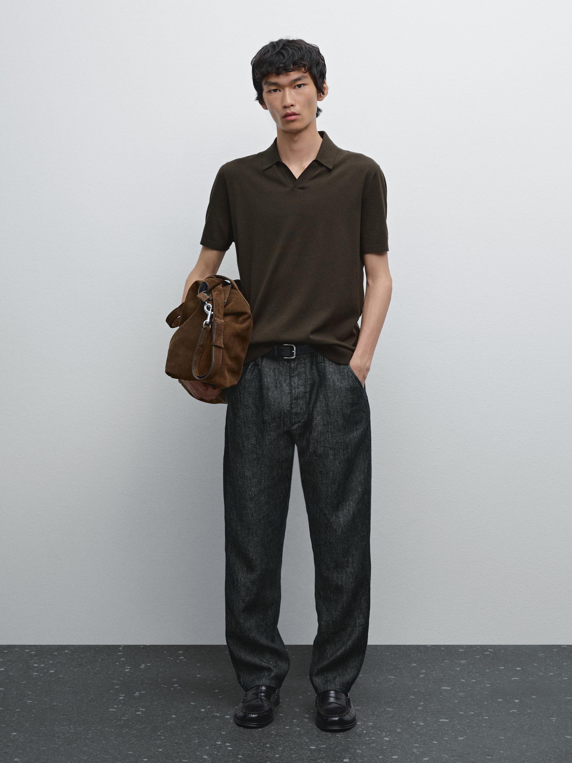 Cotton V-neck knitted polo shirt