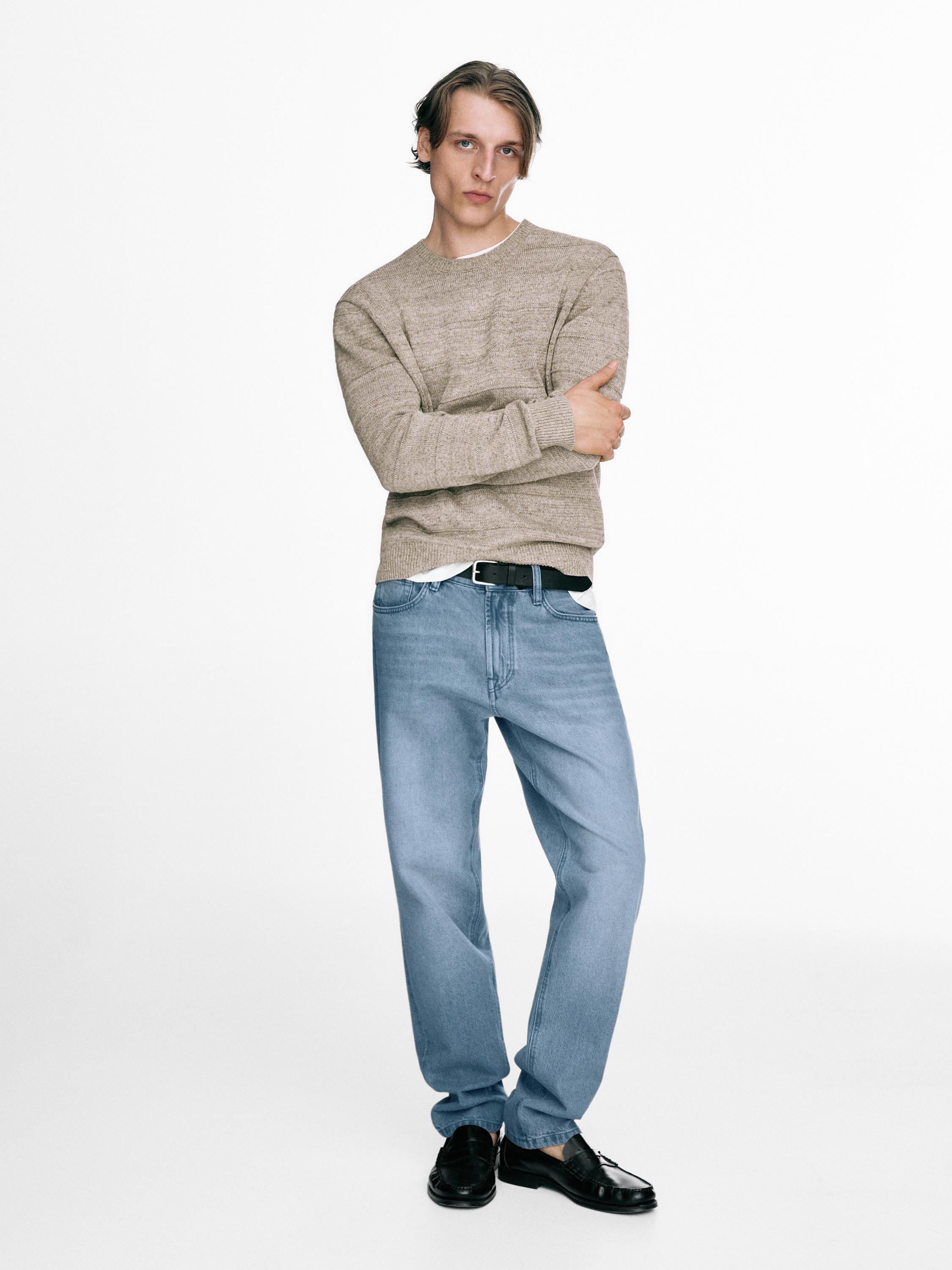 Striped knit crew neck sweater — MINK