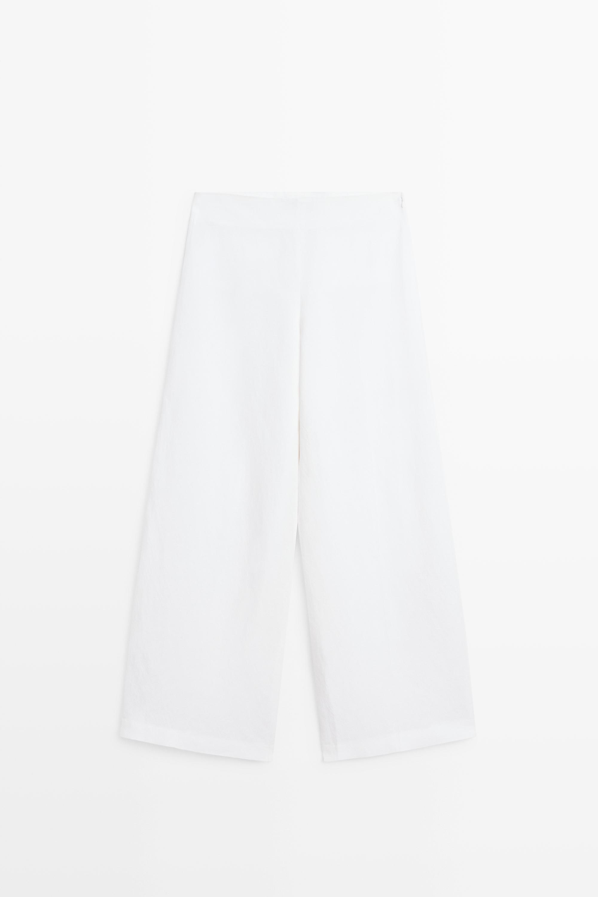 Total look flowing linen blend trousers — WHITE