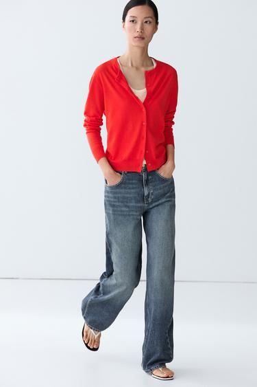 Fine-knit round neck cardigan — ORANGE 5