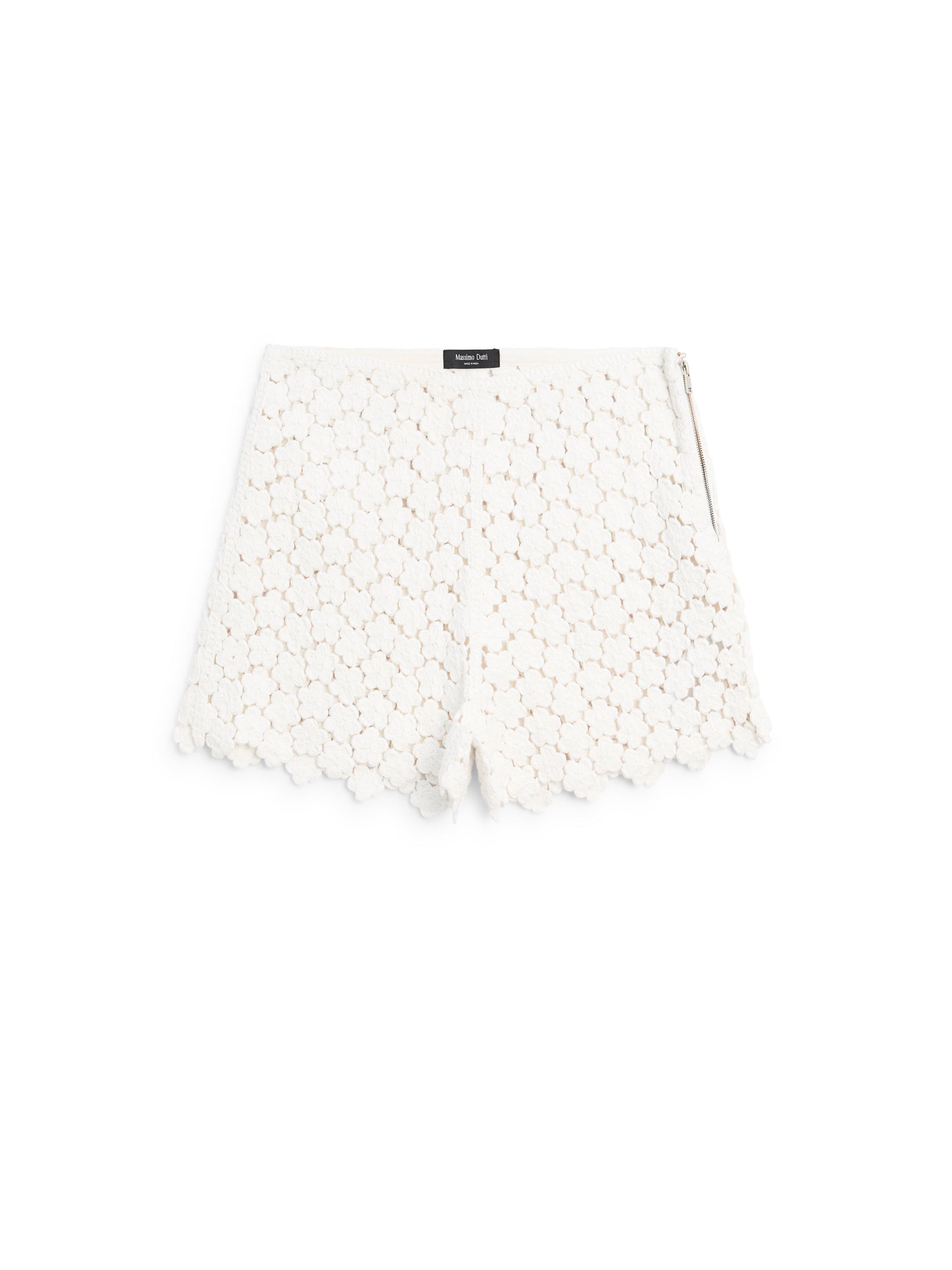 Crochet shorts with floral details — CREAM