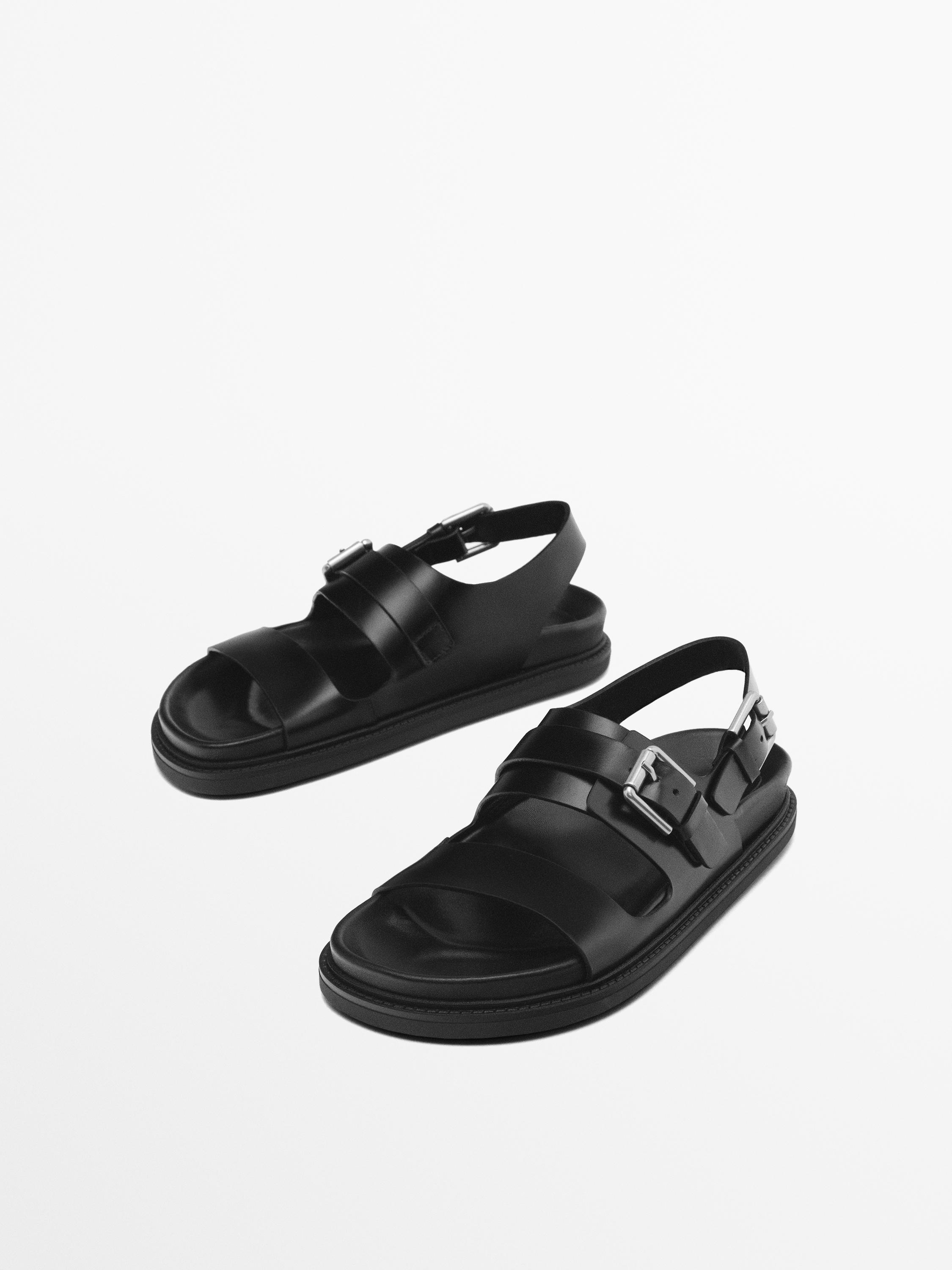 Flat slider sandals with buckles