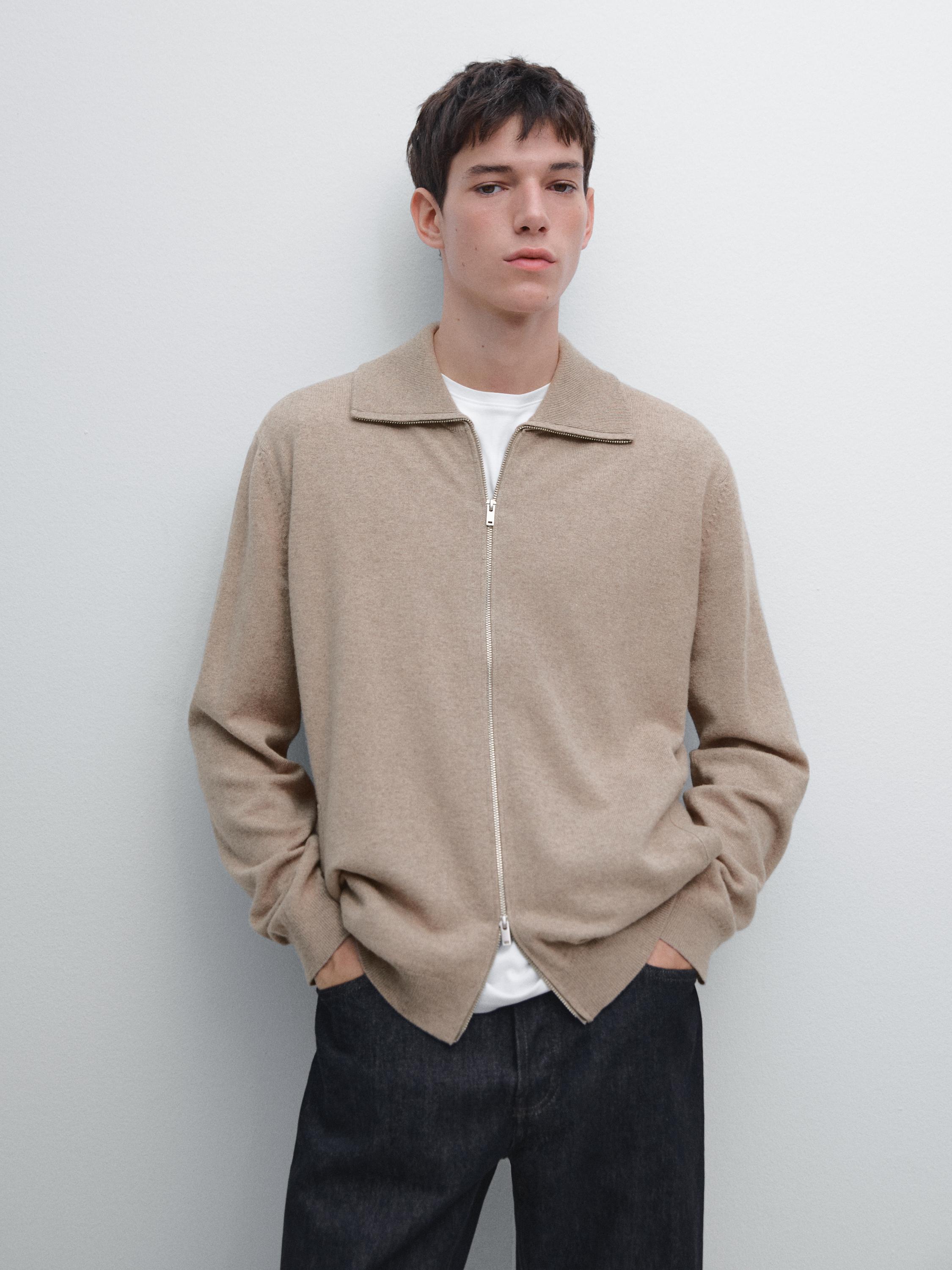 Zip-up high neck cardigan