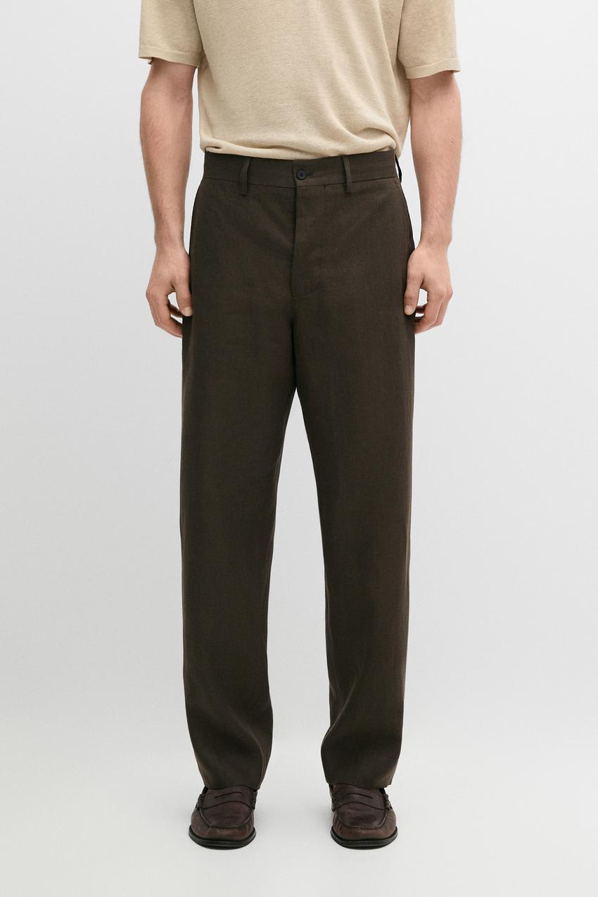 Linen suit pants · Brown · Suit | Massimo Dutti