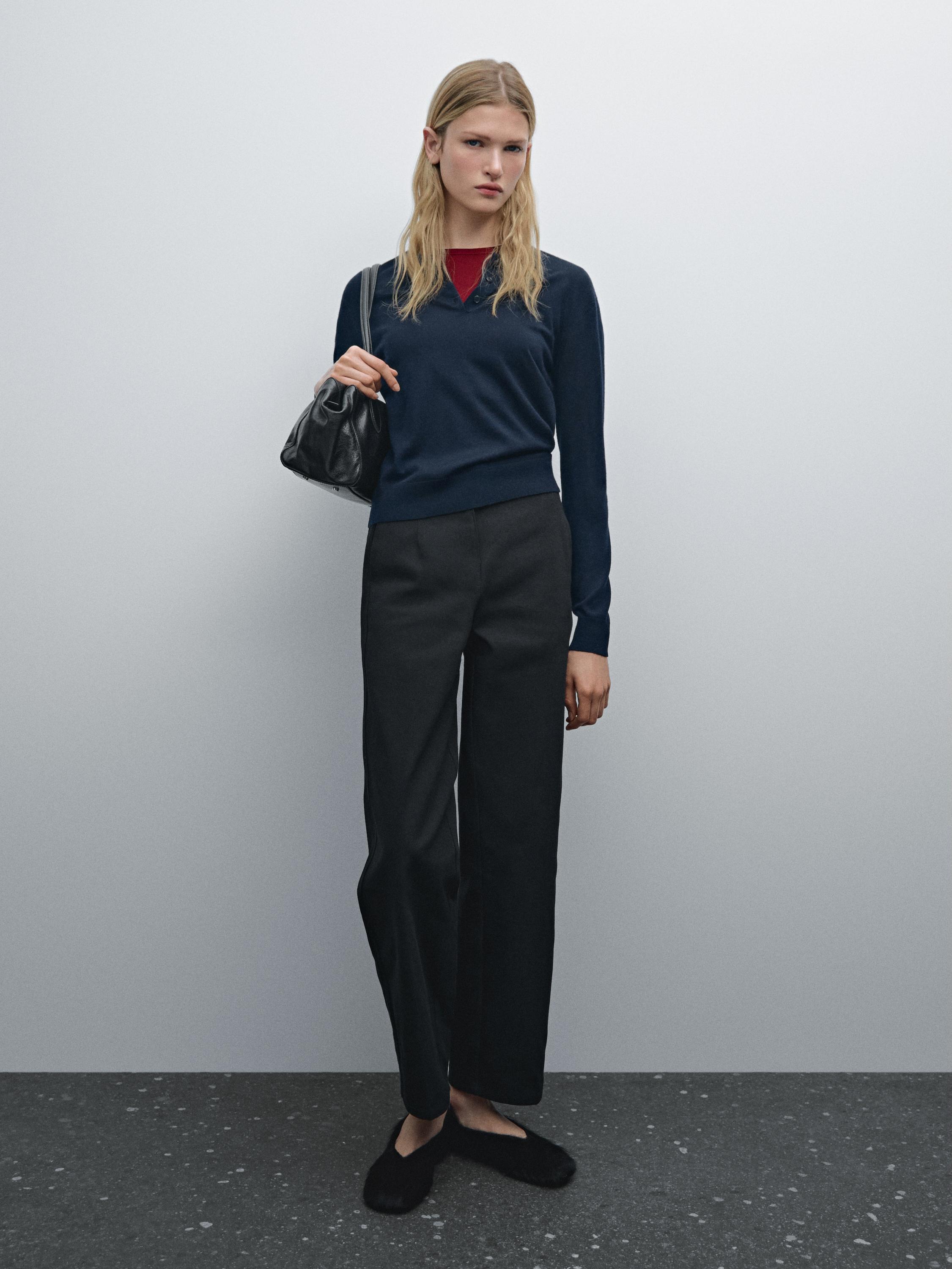 Wide-leg cotton trousers with no waistband