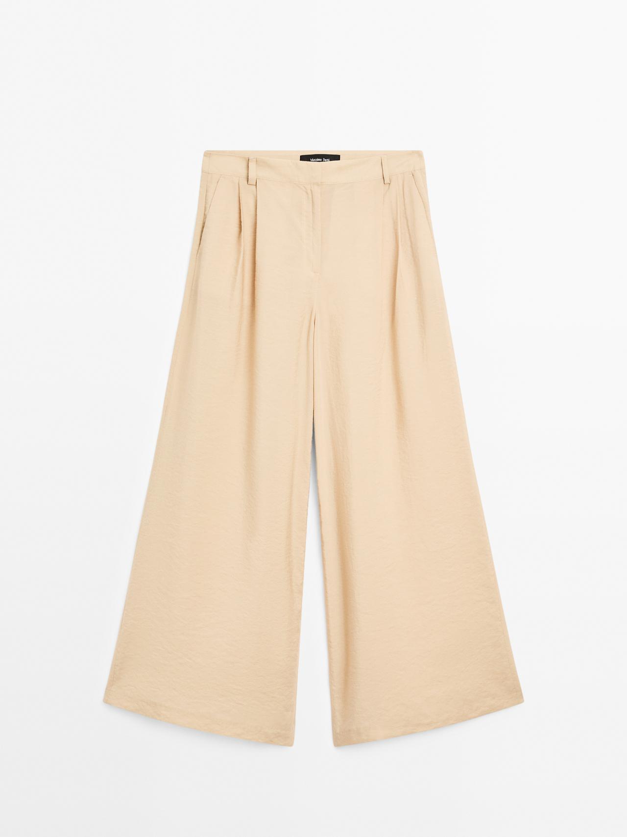 Massimo Dutti - Dame - Viddebukser Med Læg - Beige - 36