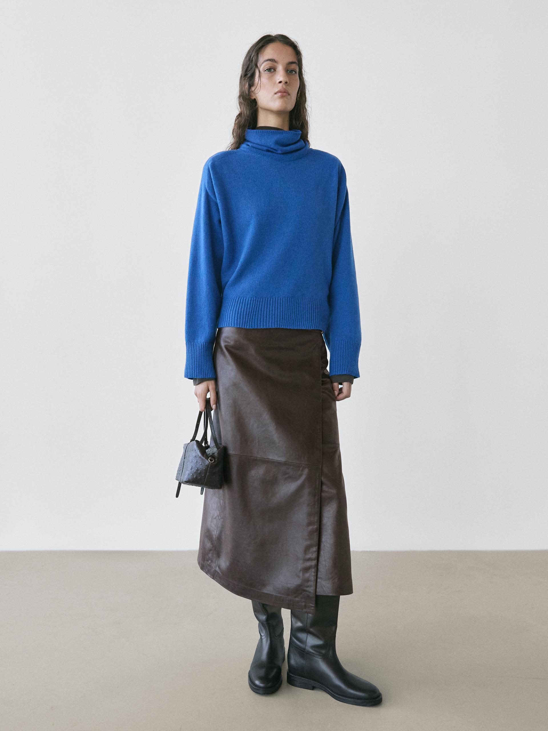 Maglia Lavorata Con Collo Alto In Misto Lana - Blu Elettrico - S - Massimo Dutti - Femminile