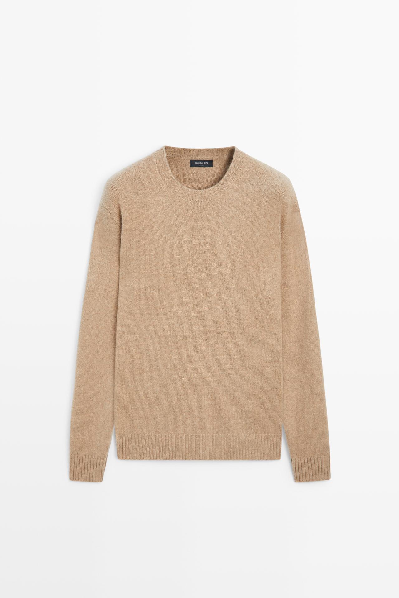Wool blend round neck knit sweater — CAMEL