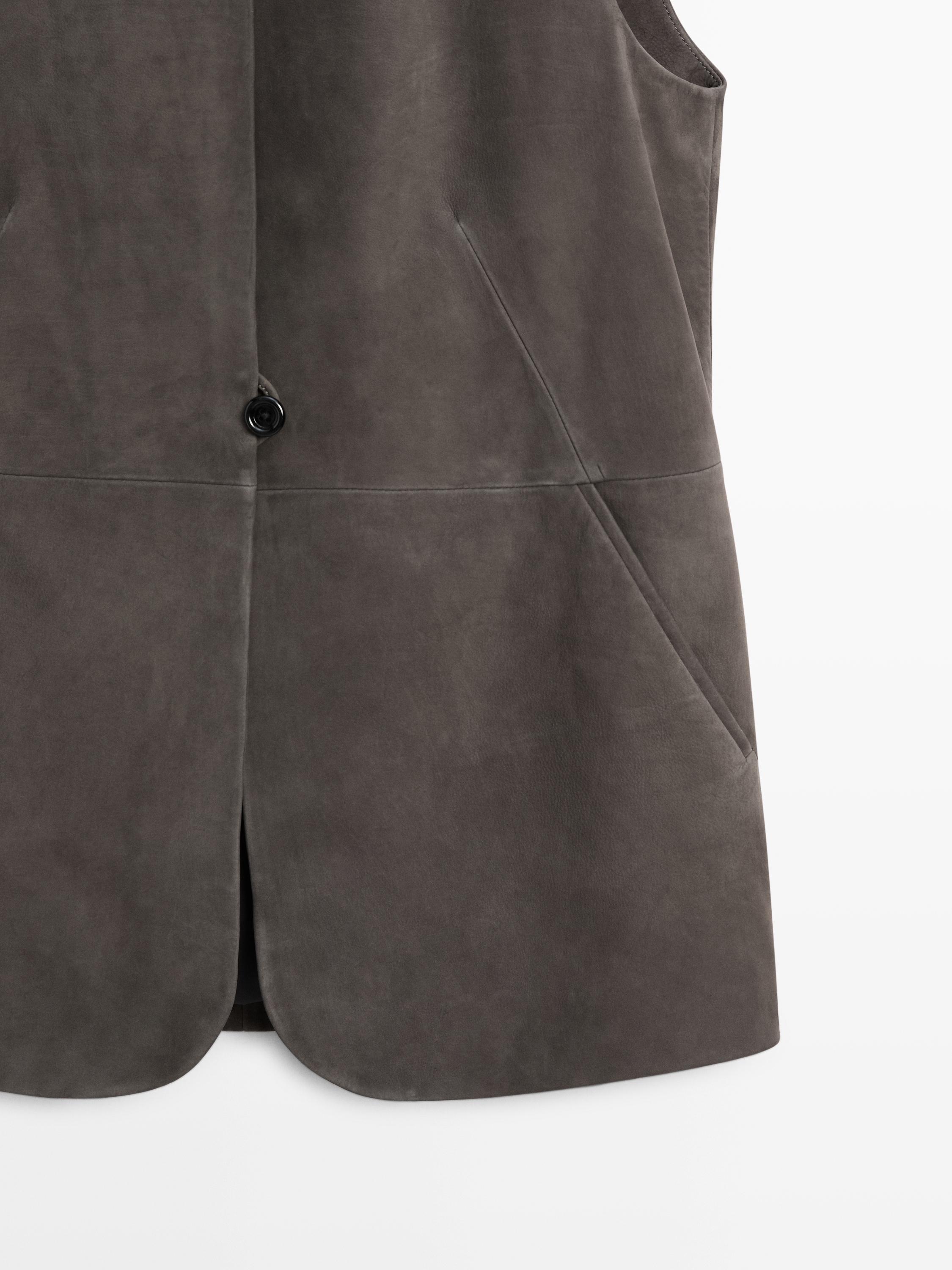 Leather waistcoat with velvety finish — MOLE BROWN