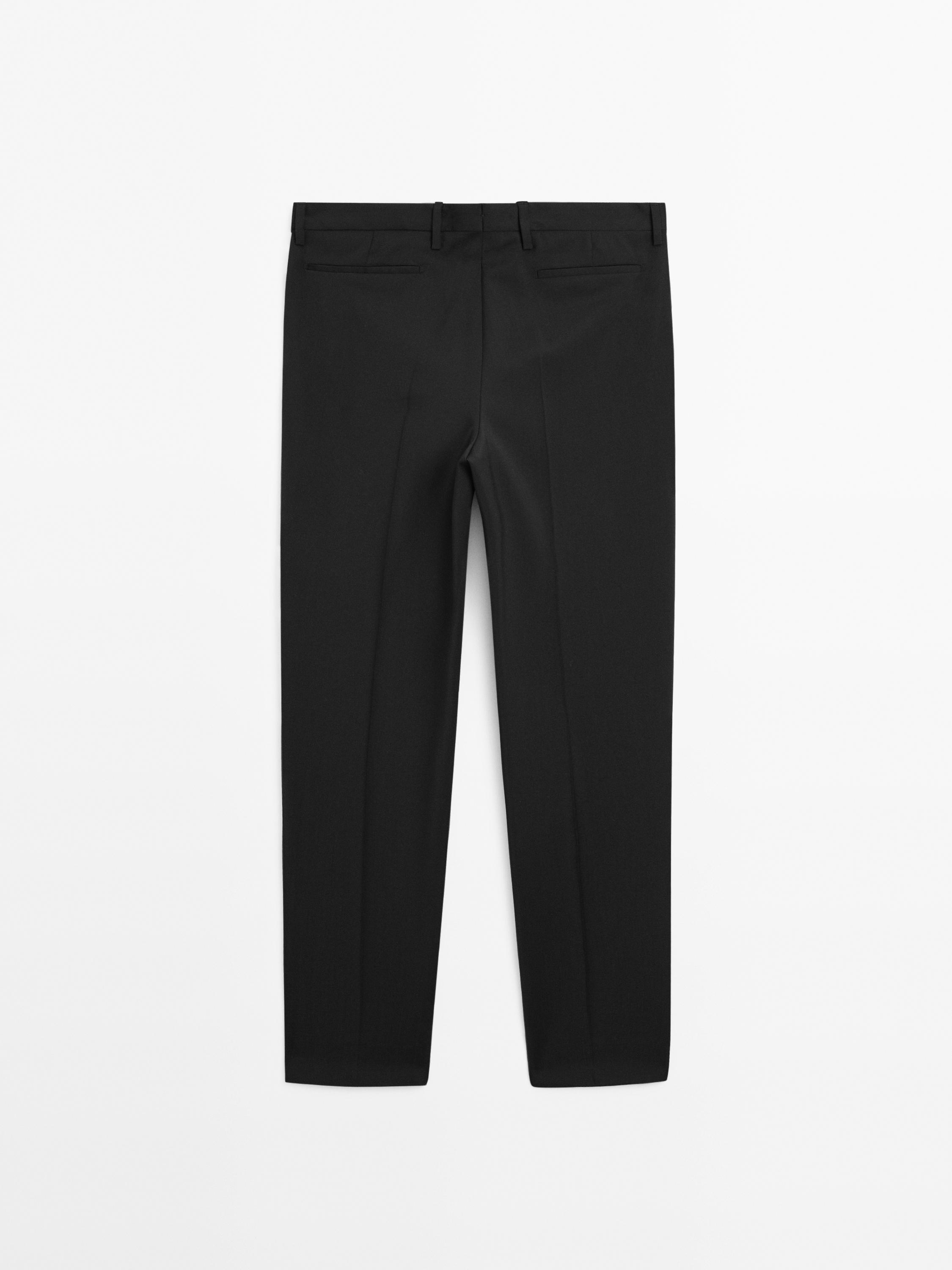 Plain wool suit trousers — BLACK