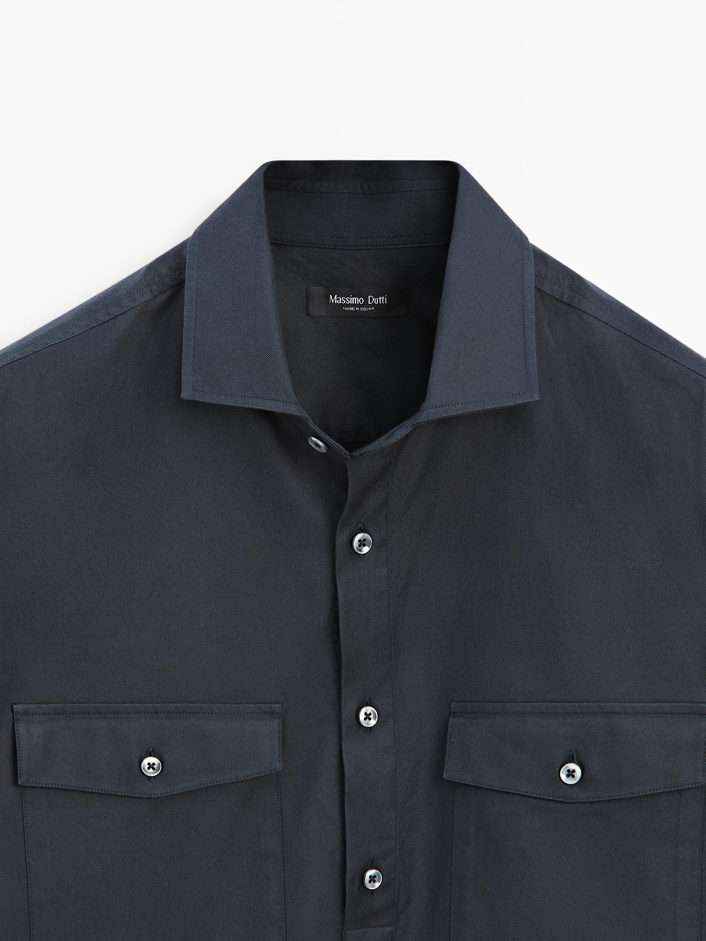 Cotton shirt with pockets — NAVY BLUE