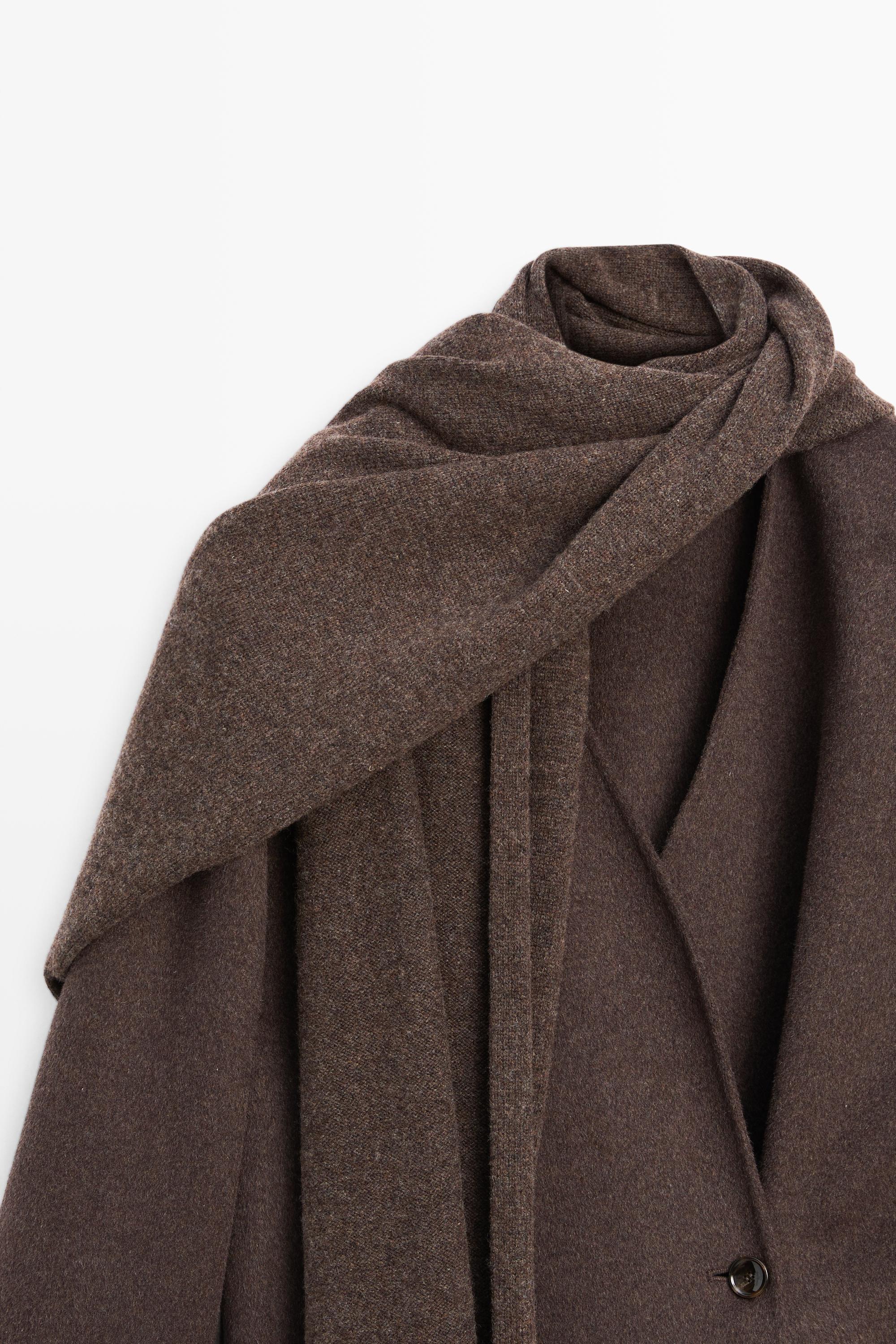 Wool-blend coat with scarf detail — BROWN