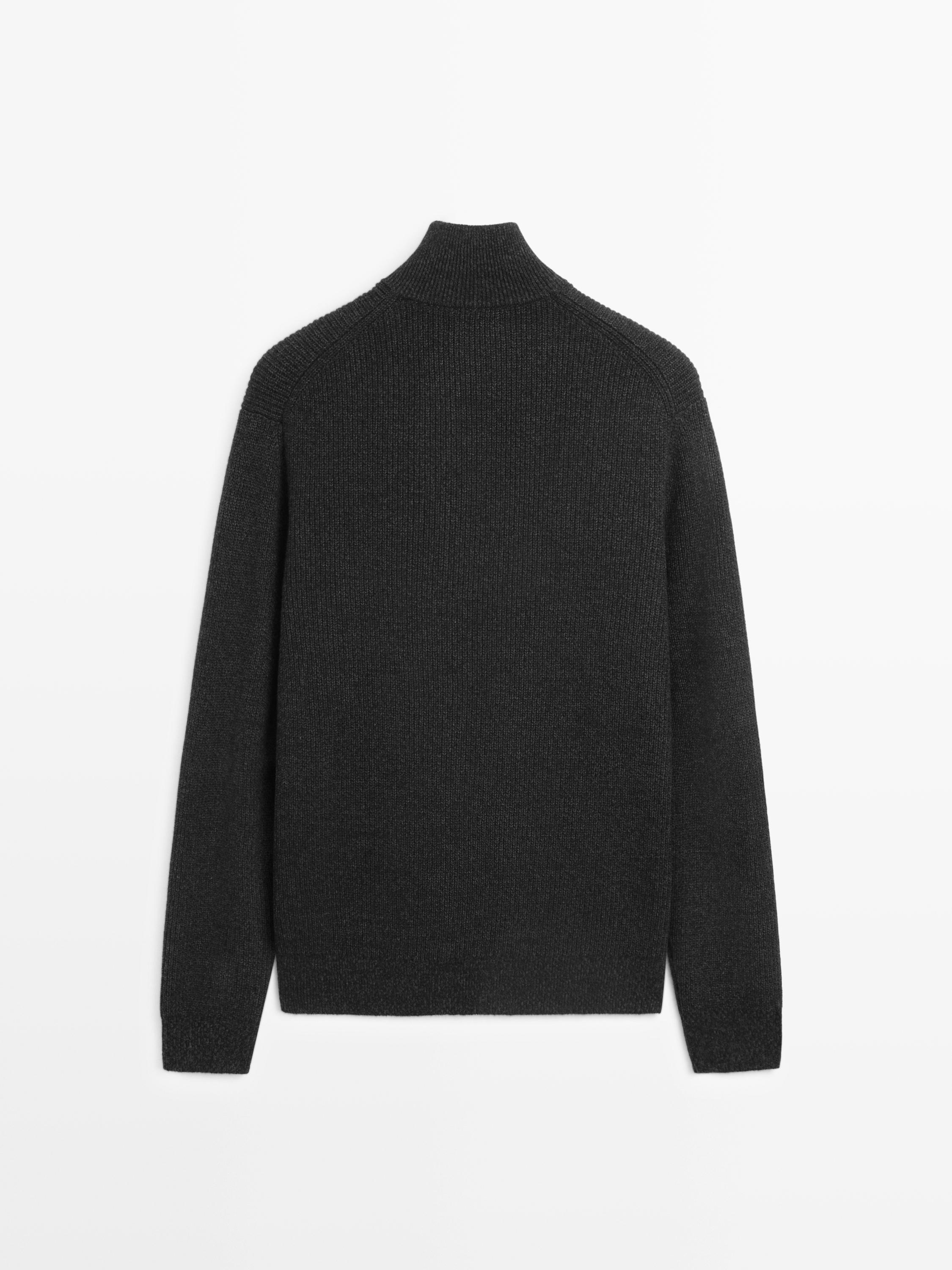Mock neck knit sweater with zip · Charcoal · Sweaters | Massimo Dutti