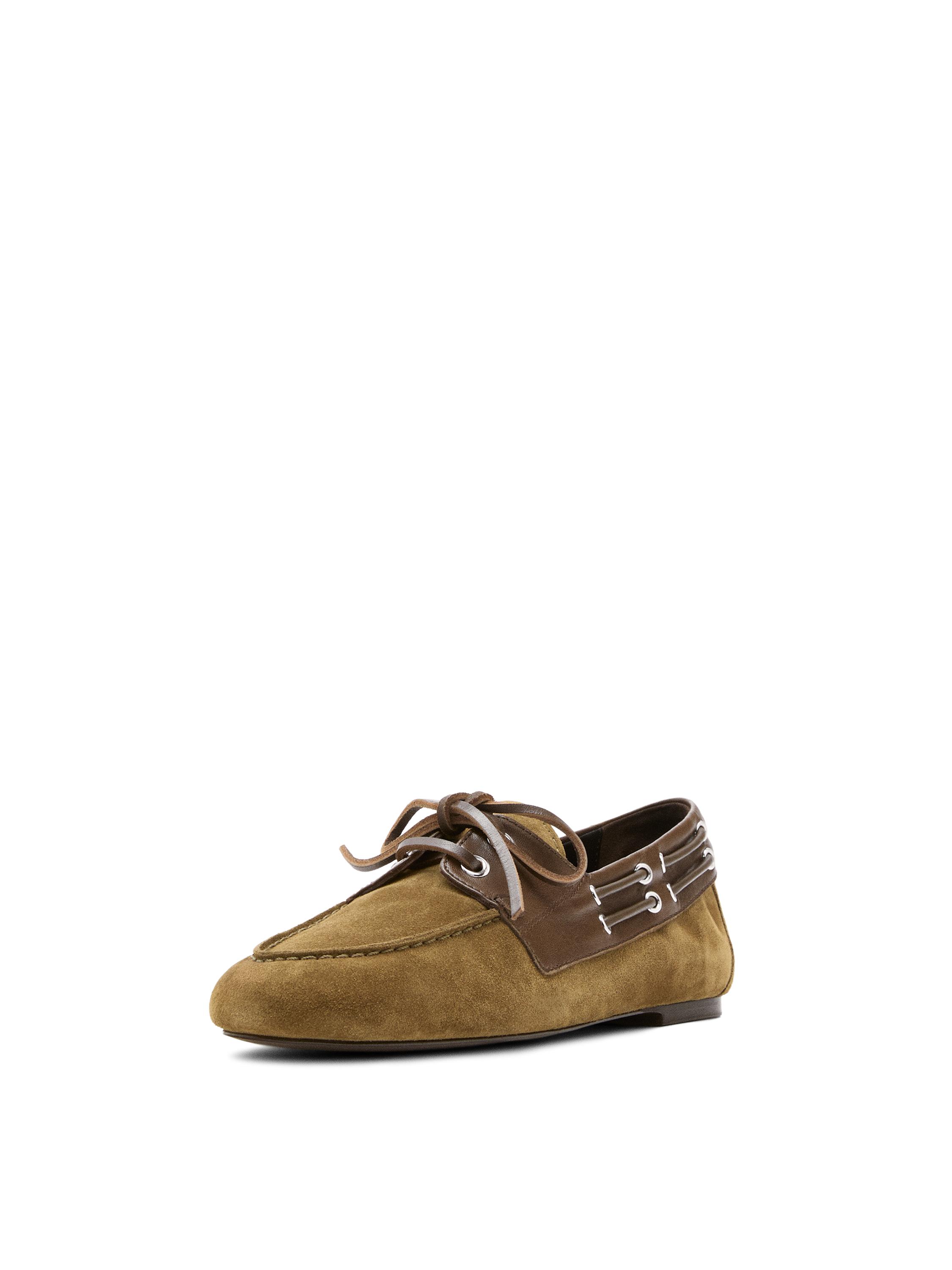 Contrast leather deck shoes — CAMEL