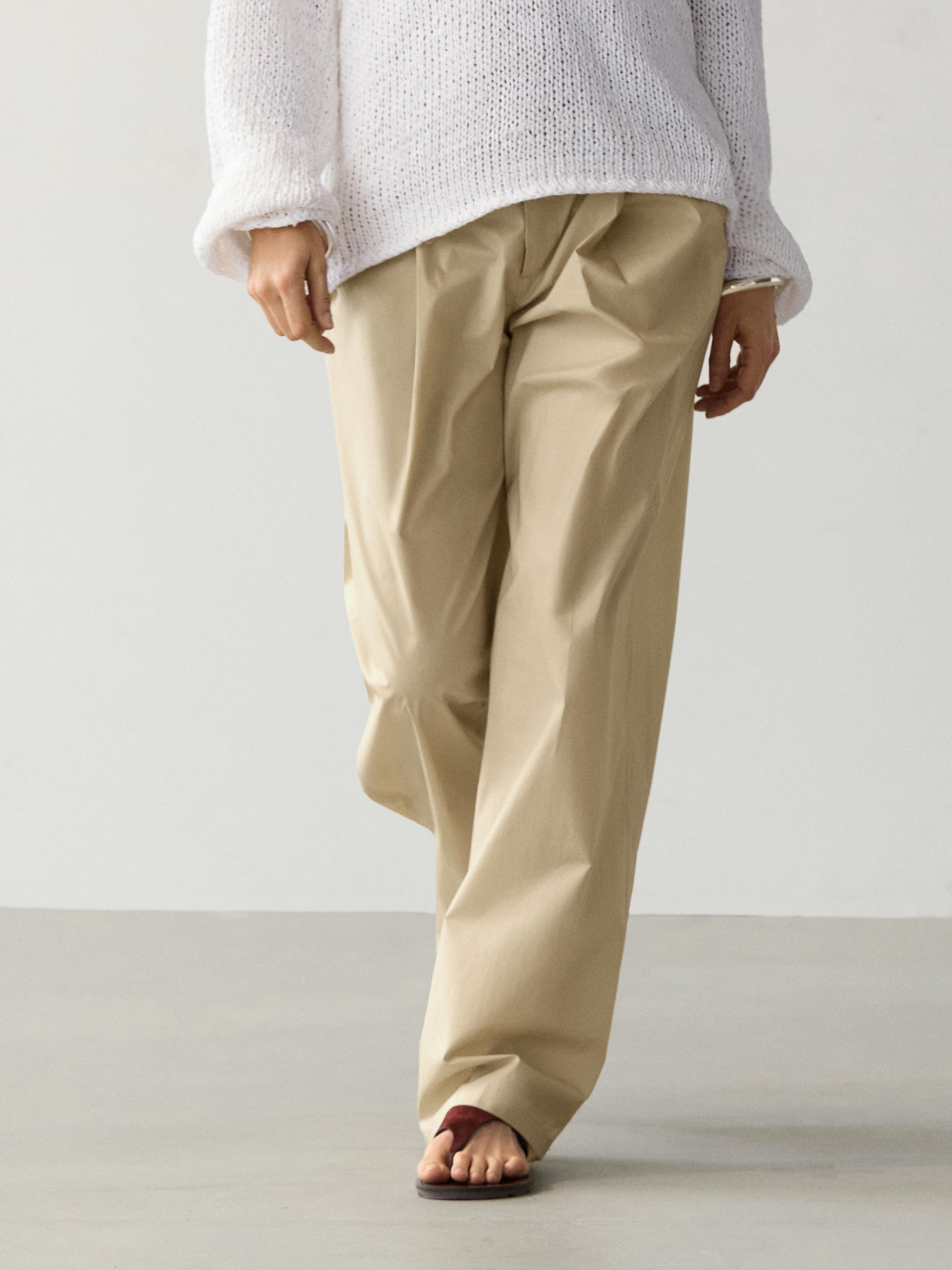 Wide-leg cotton trousers — SAND