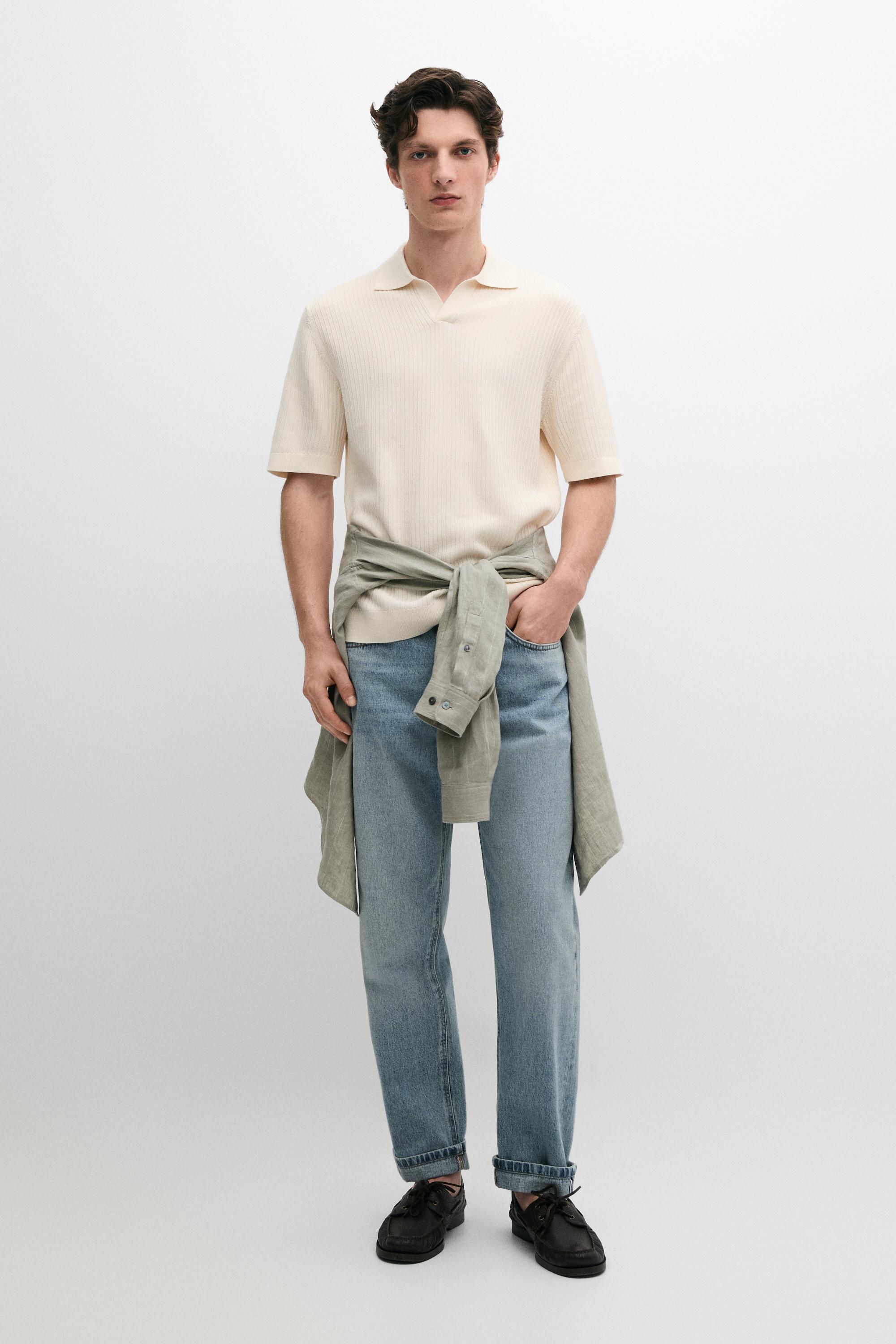 Regular fit cotton knit polo shirt — CREAM