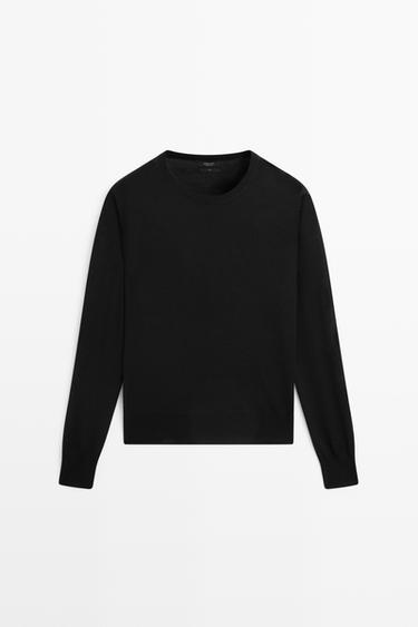 100% wool knit round neck sweater — BLACK 2