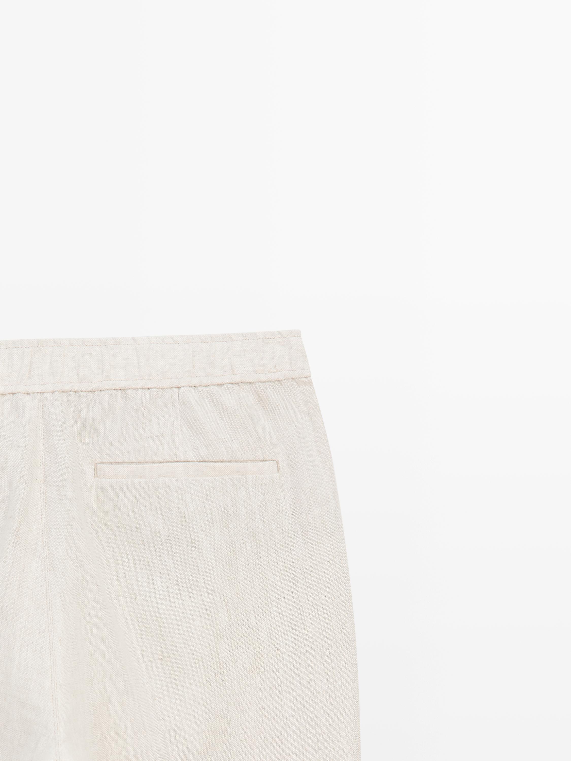 Linen jogger fit pants — BEIGE