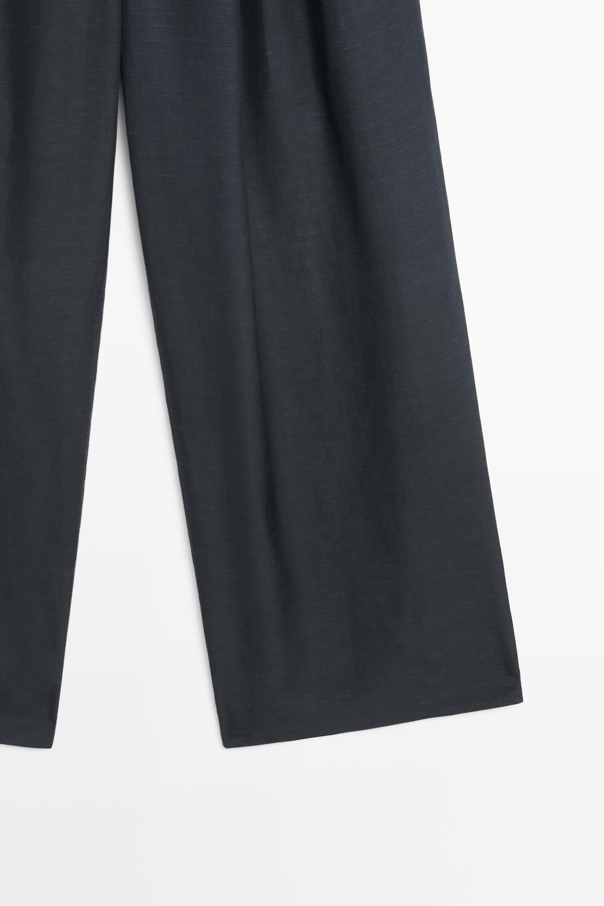 Linen-blend button-detail pants — NAVY BLUE
