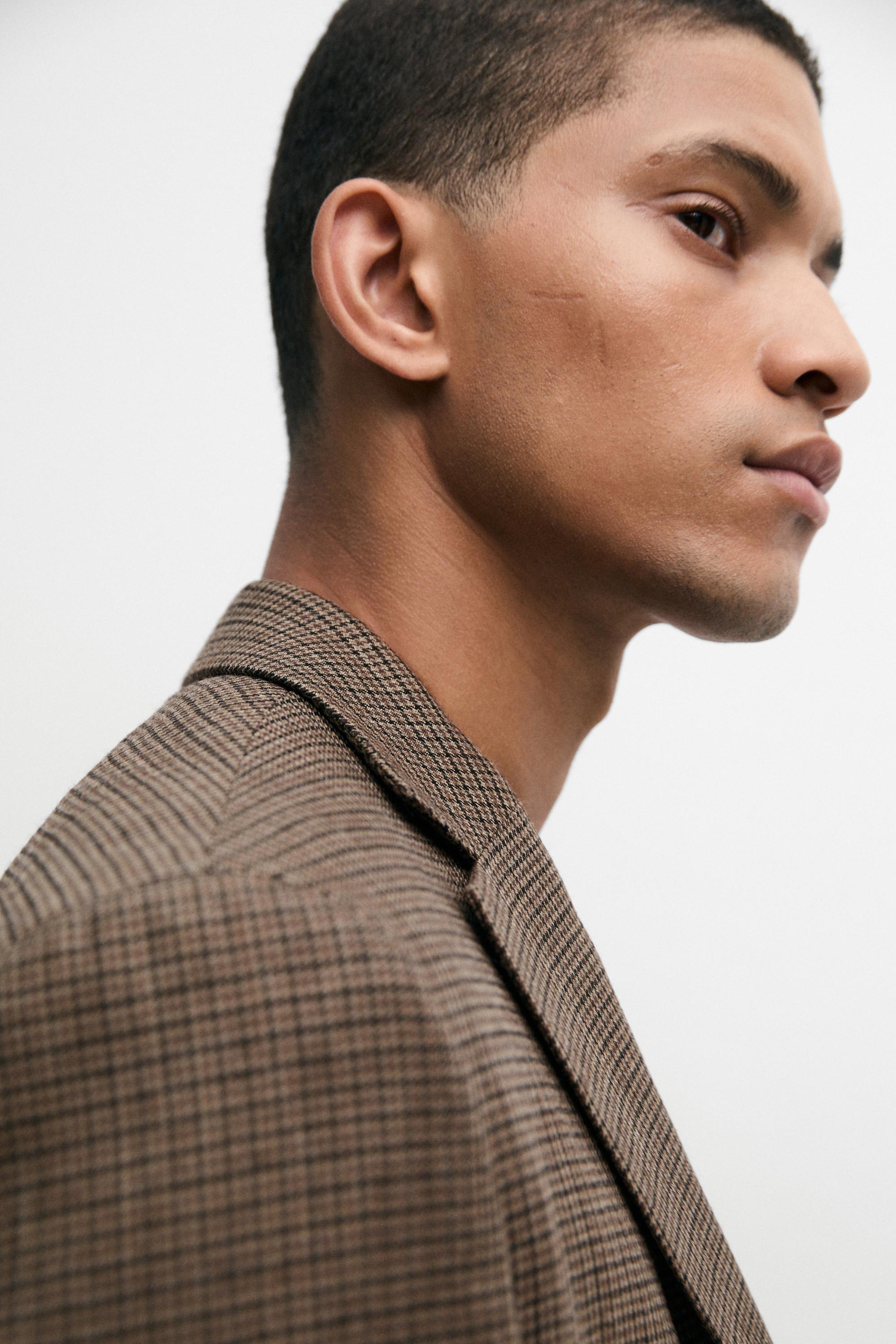 100% wool houndstooth blazer — BEIGE MARL