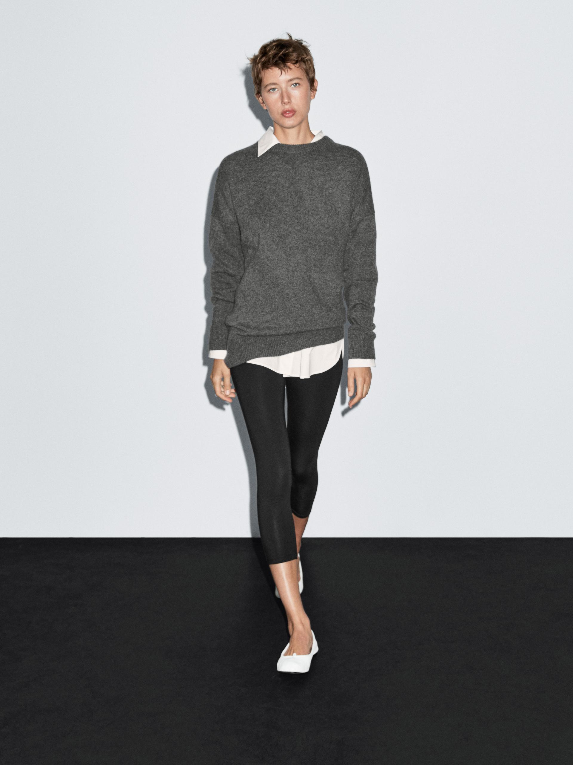 Maglia Oversize Con Toppe 100% Cashmere - Grigio Medio - L - Massimo Dutti - Femminile