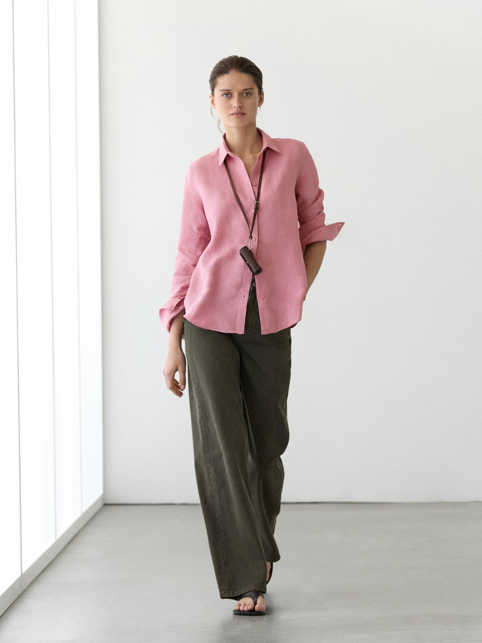 Camisa Fluida 100% Lino - Arcilla - 38 - Massimo Dutti - Mujer