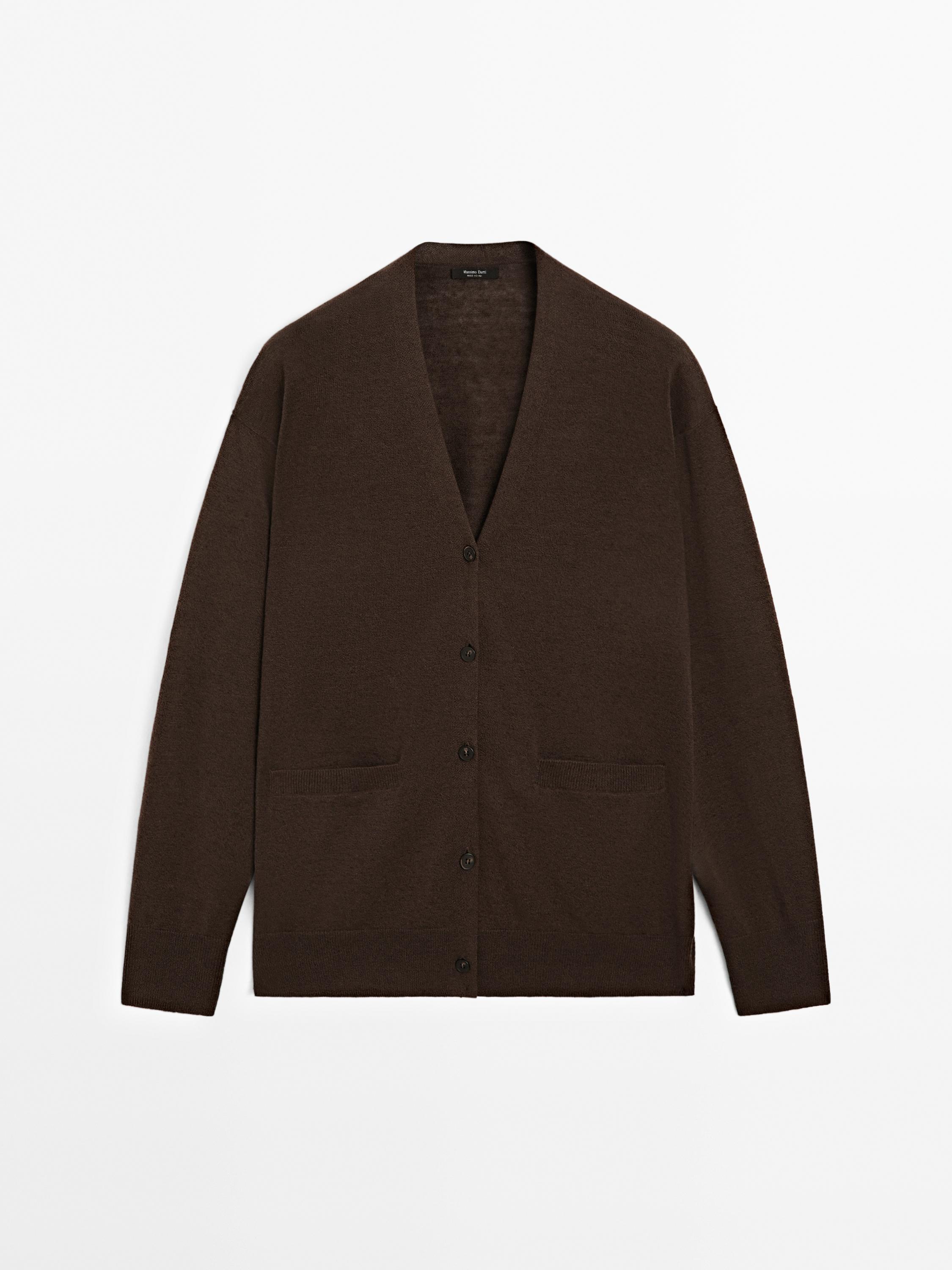Langer Strickcardigan aus Leinenmischgewebe