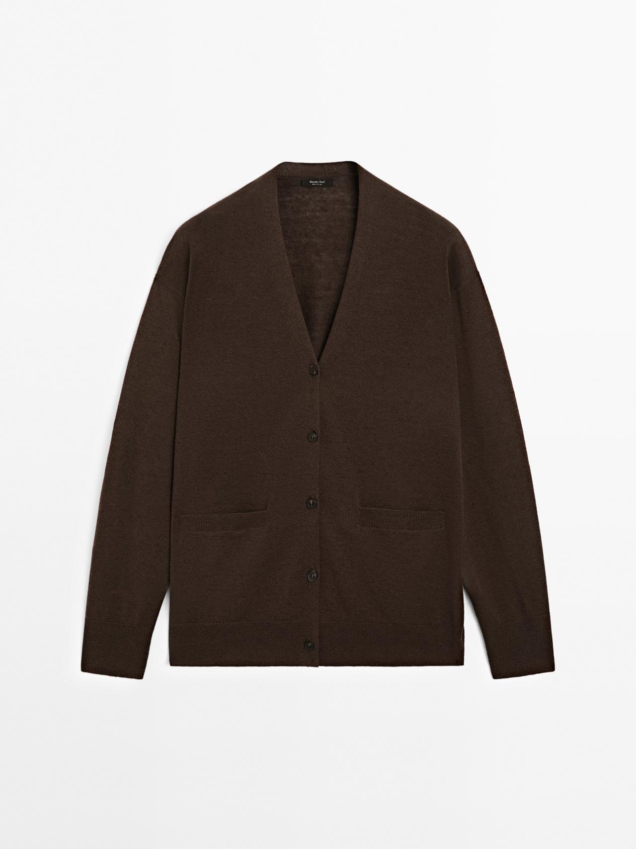 Massimo Dutti - Dame - Lang Cardigan I Strik Af Hørblanding - Chokolade - M