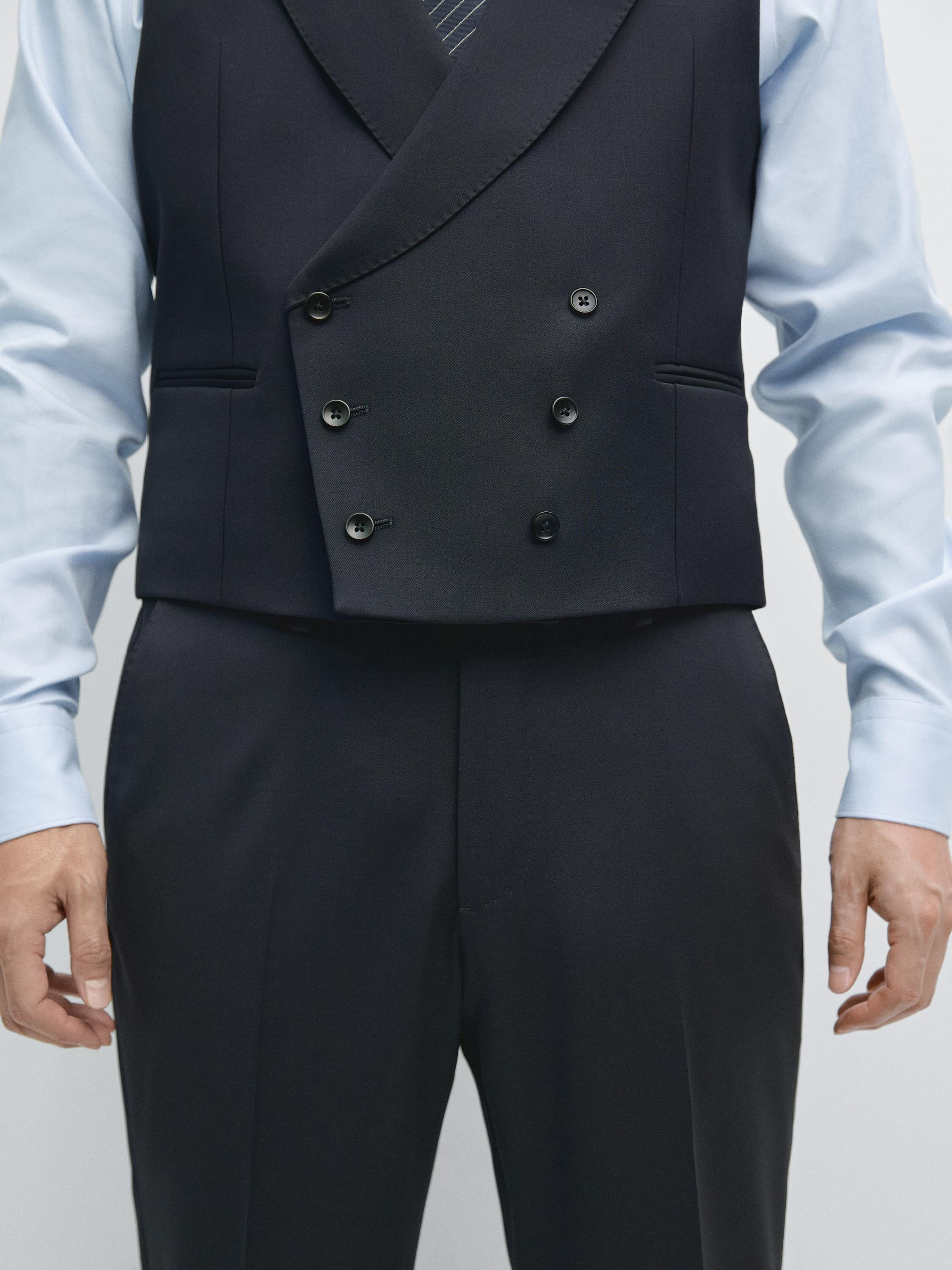 Cool wool blend suit waistcoat — NAVY BLUE
