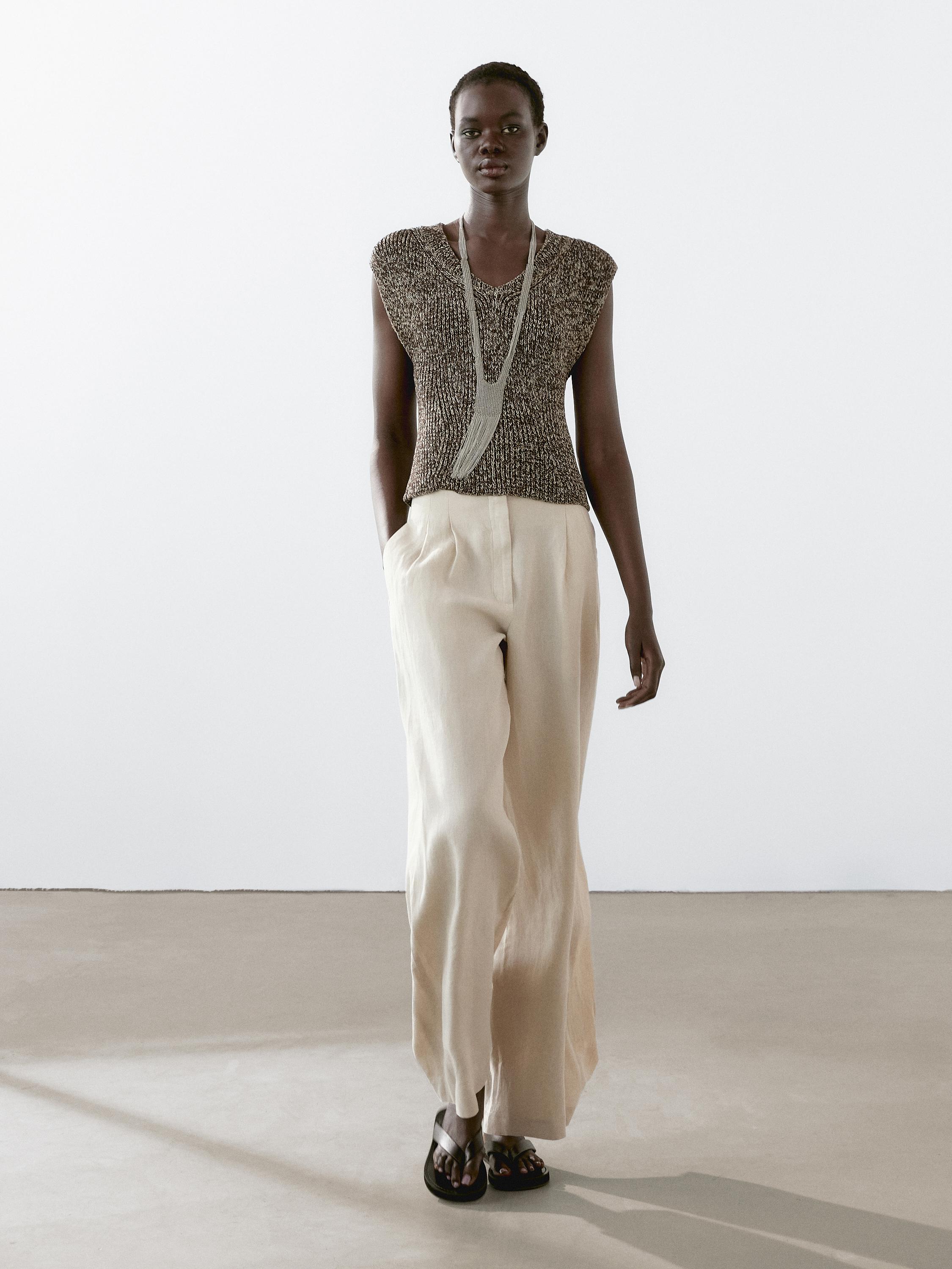 Pantalón doble pinza 100% lino · Piedra · Pantalón Massimo Dutti