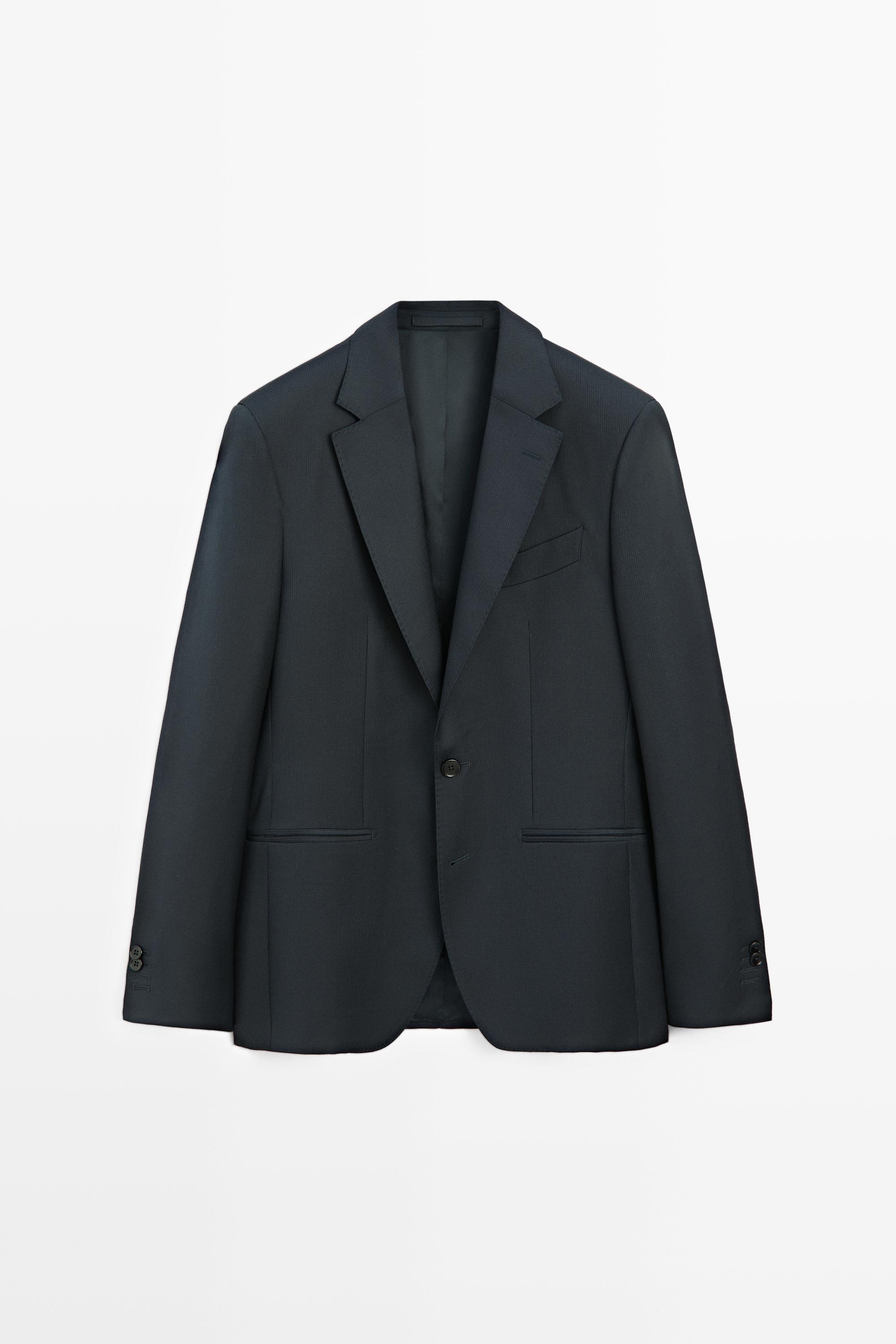 Striped wool blend suit blazer — NAVY BLUE