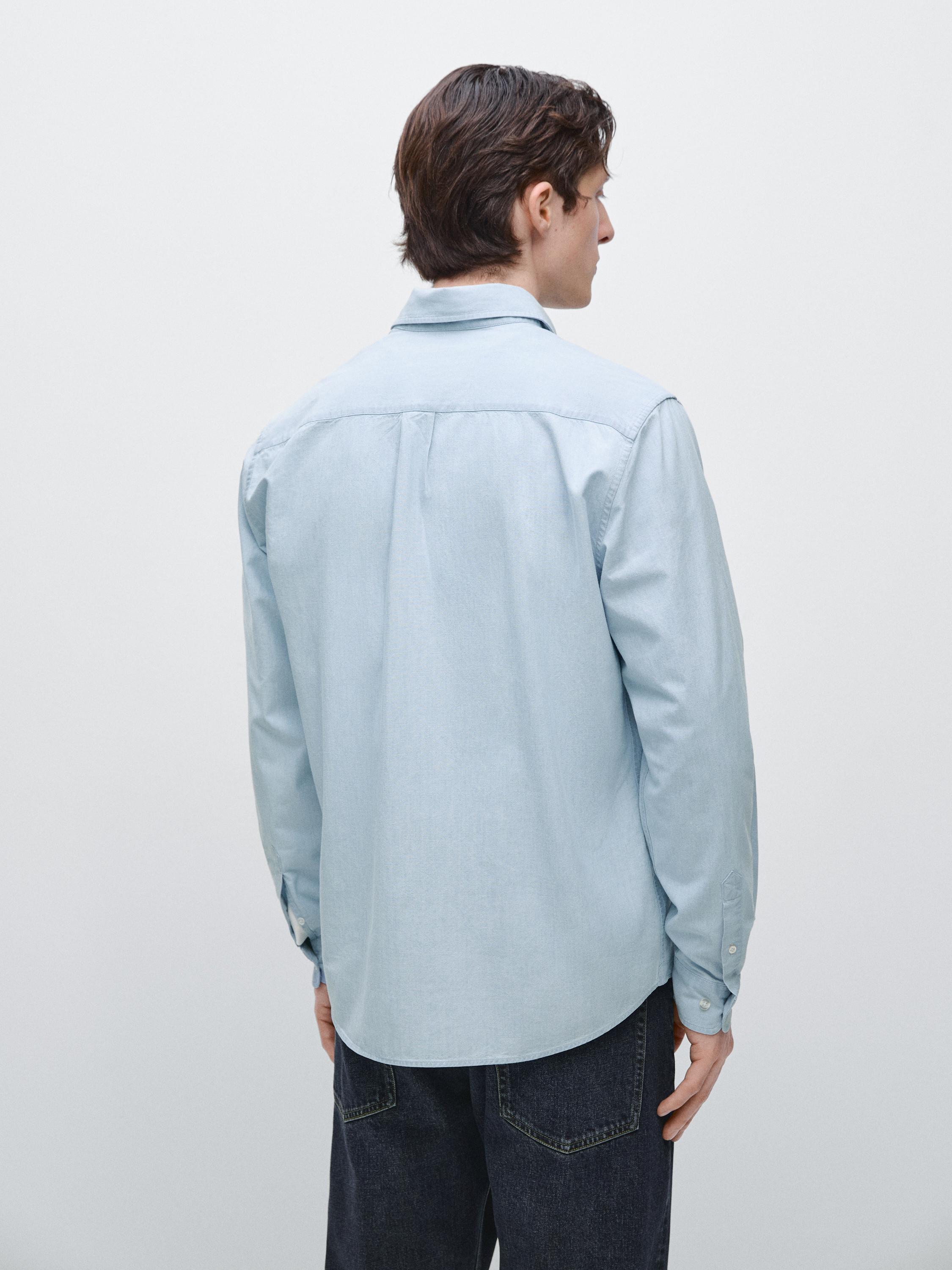 100% cotton regular fit denim shirt — SKY BLUE