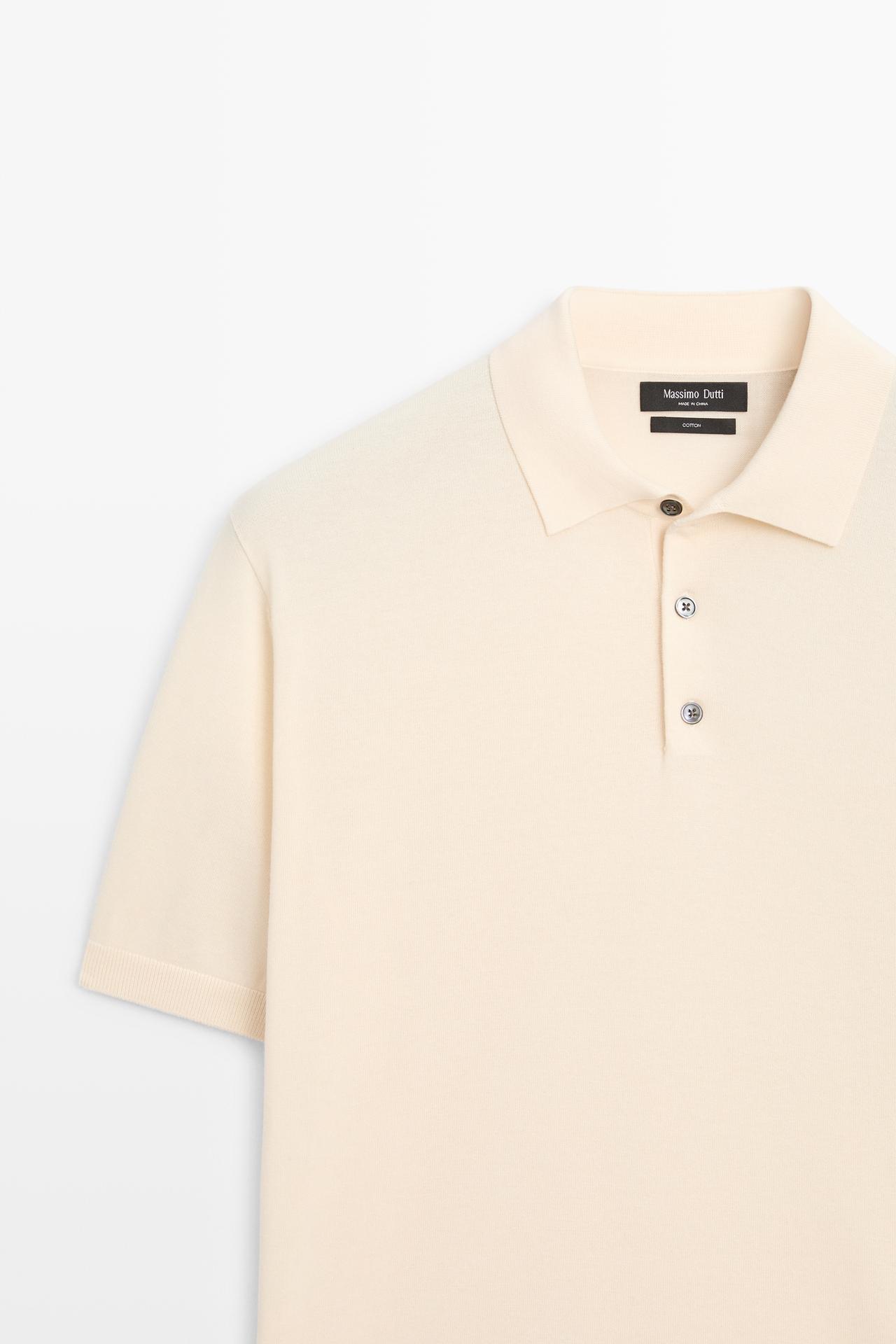 100% cotton knit polo sweater — CREAM