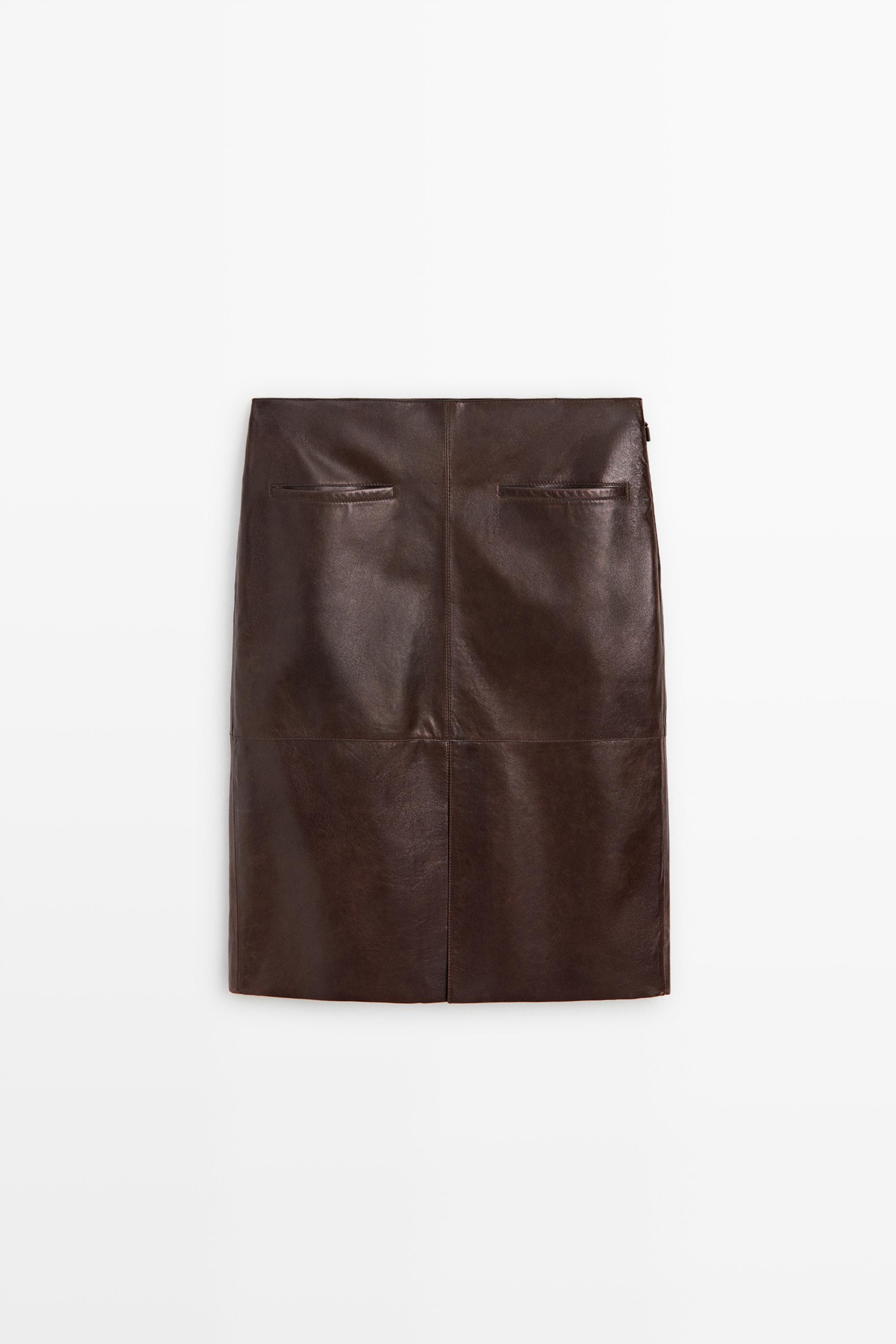 Leather midi skirt with pockets