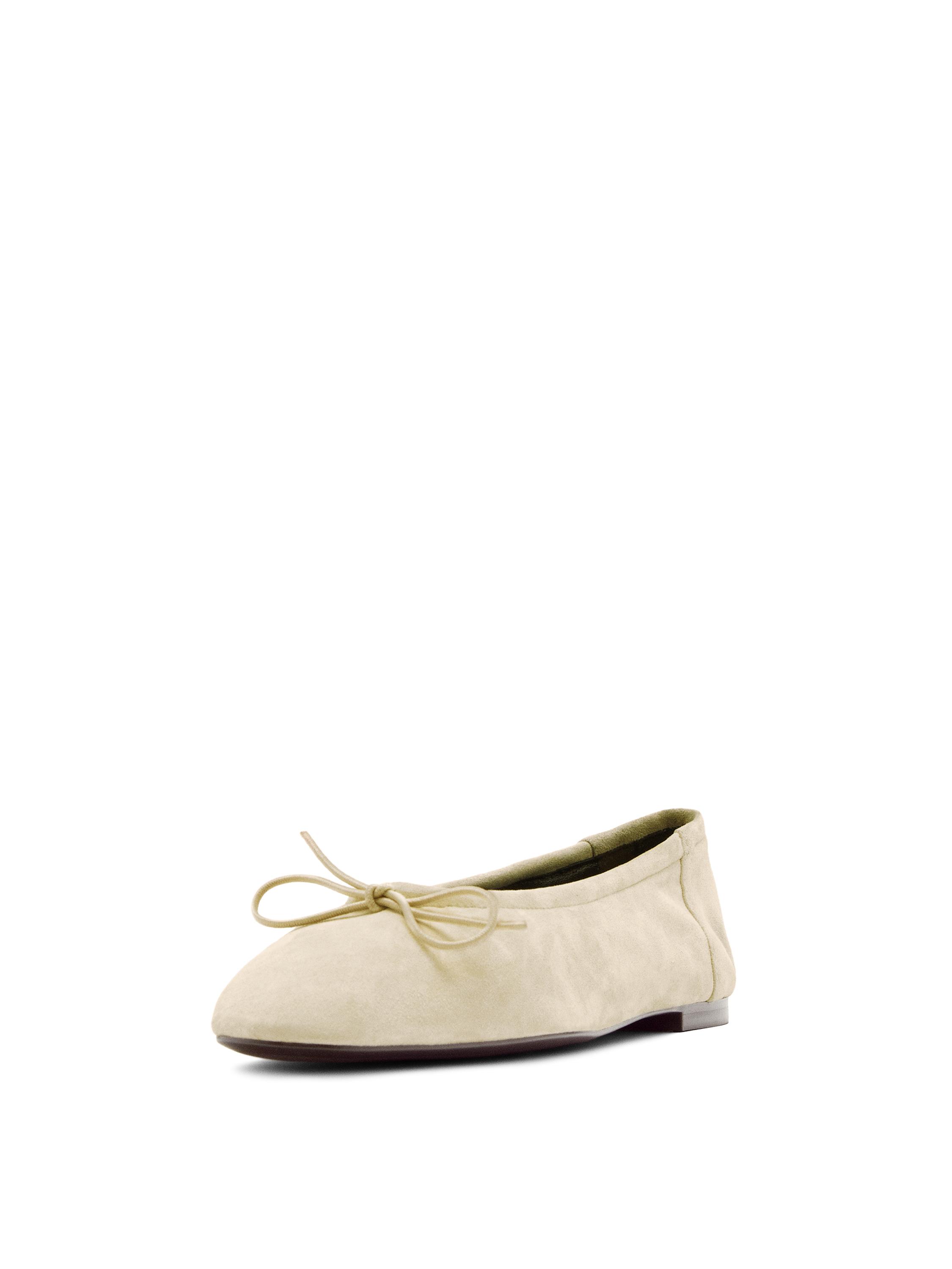 Gathered ballet flats with bow — BEIGE