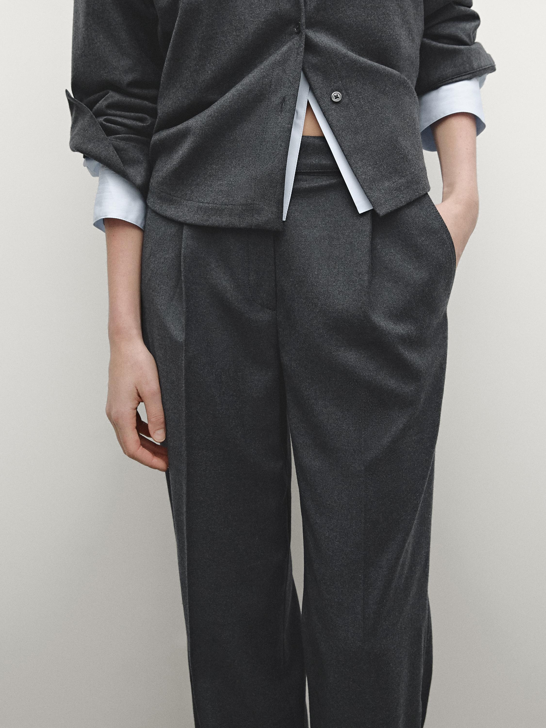 Flannel trousers with elastic detail