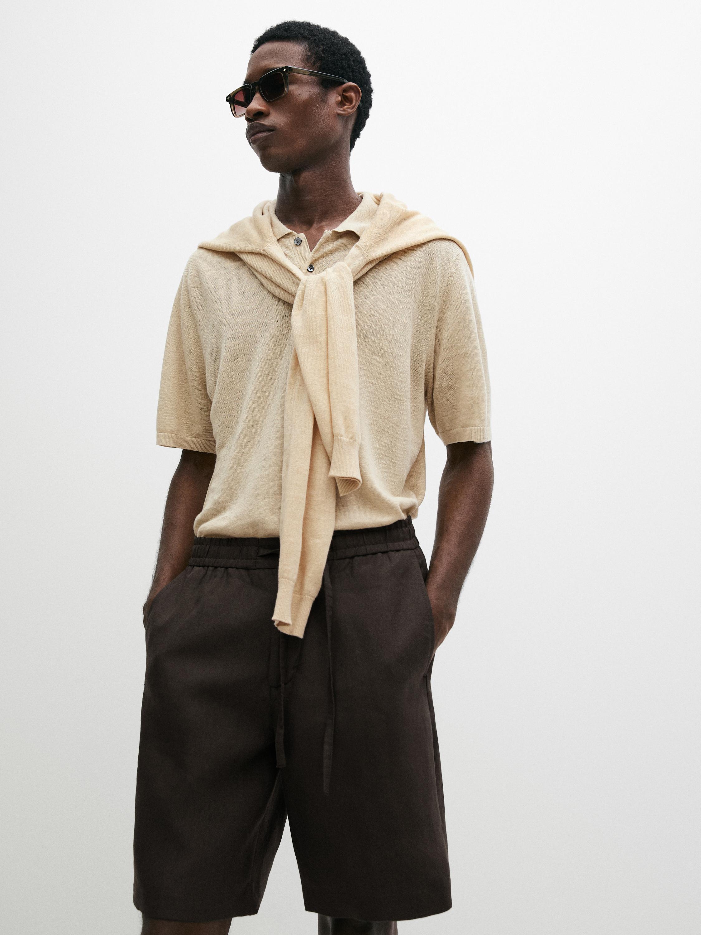 100% linen short Bermuda shorts — BROWN