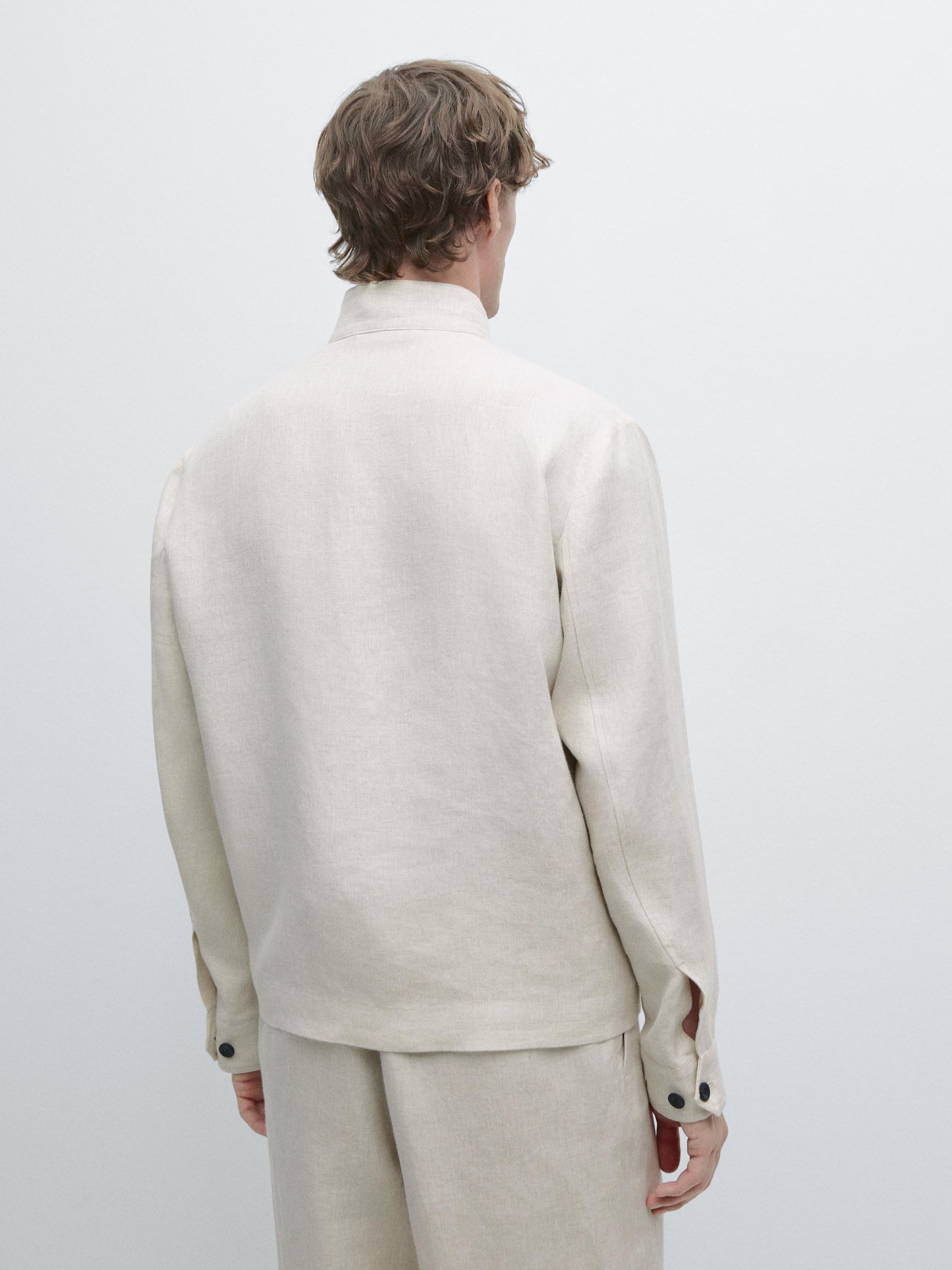 Short linen jacket with herringbone detail — BEIGE