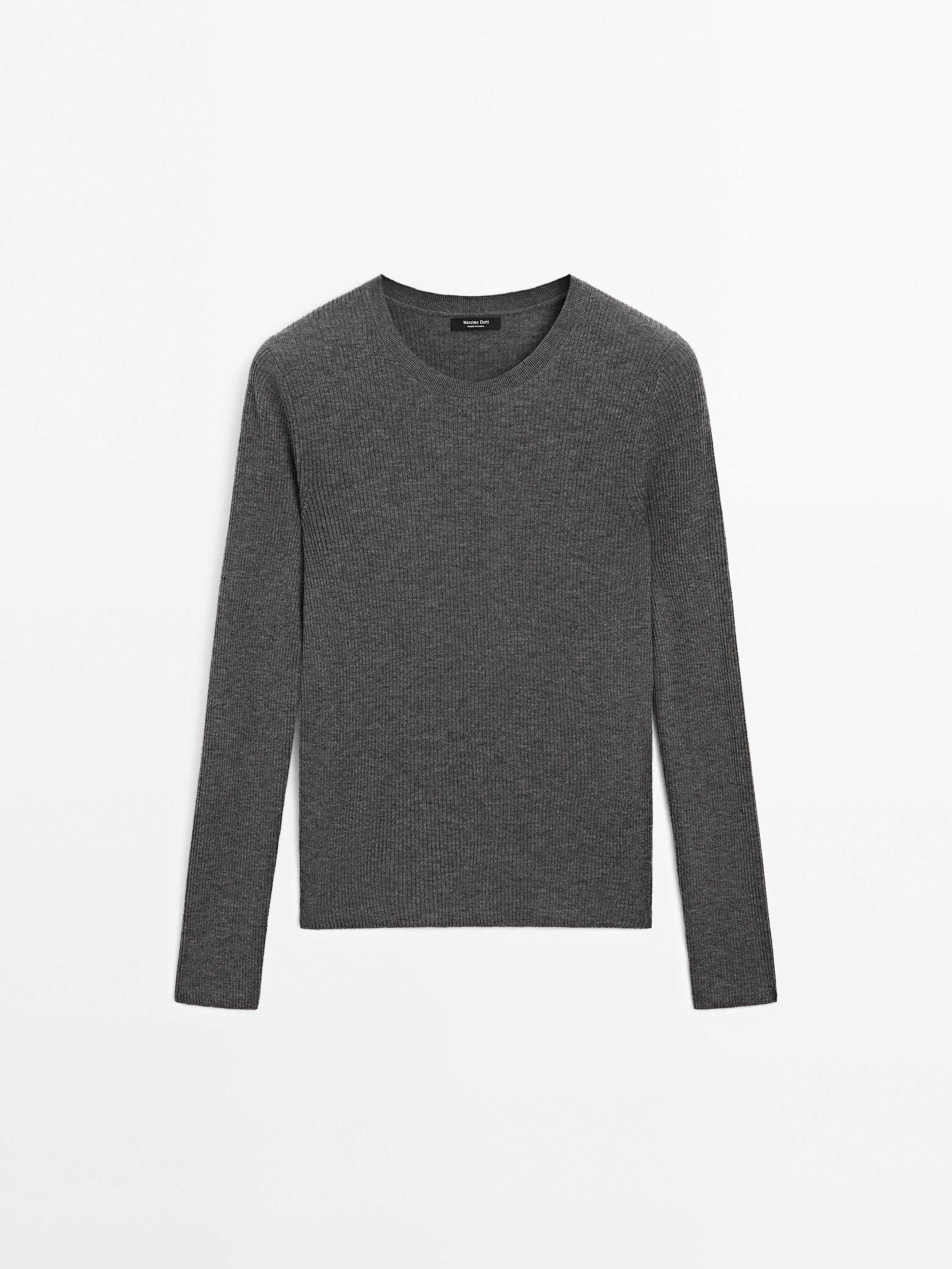 Ribbed knit wool blend sweater